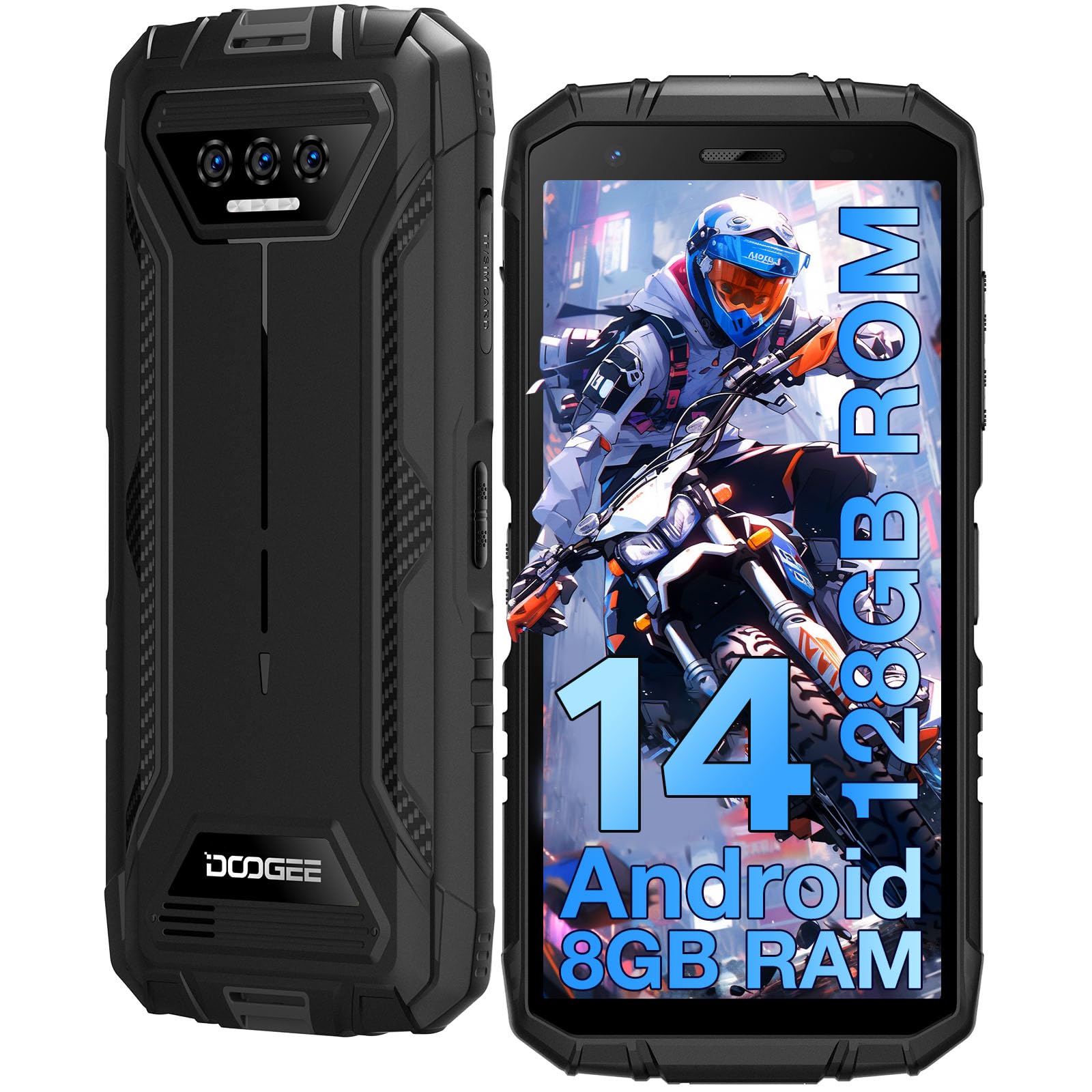 DOOGEE S41 PLUS [2024] Rugged Smartphone, 8GB RAM+128GB ROM Telefono Indistruttibile Android 14, 5.5”IPS HD+ Display, 6300mAh, 13MP+8MP, Octa Core, IP68/69K/Dual 4G SIM/NFC/OTG/GPS/Face ID