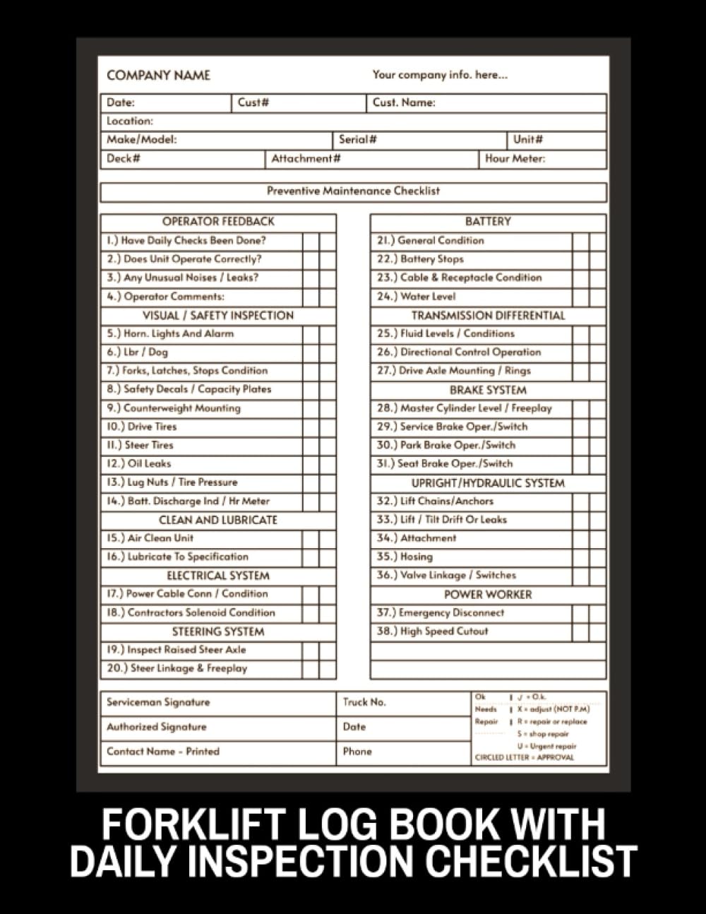 Buy Forklift Log Book with Daily Inspection Checklist: Forklift