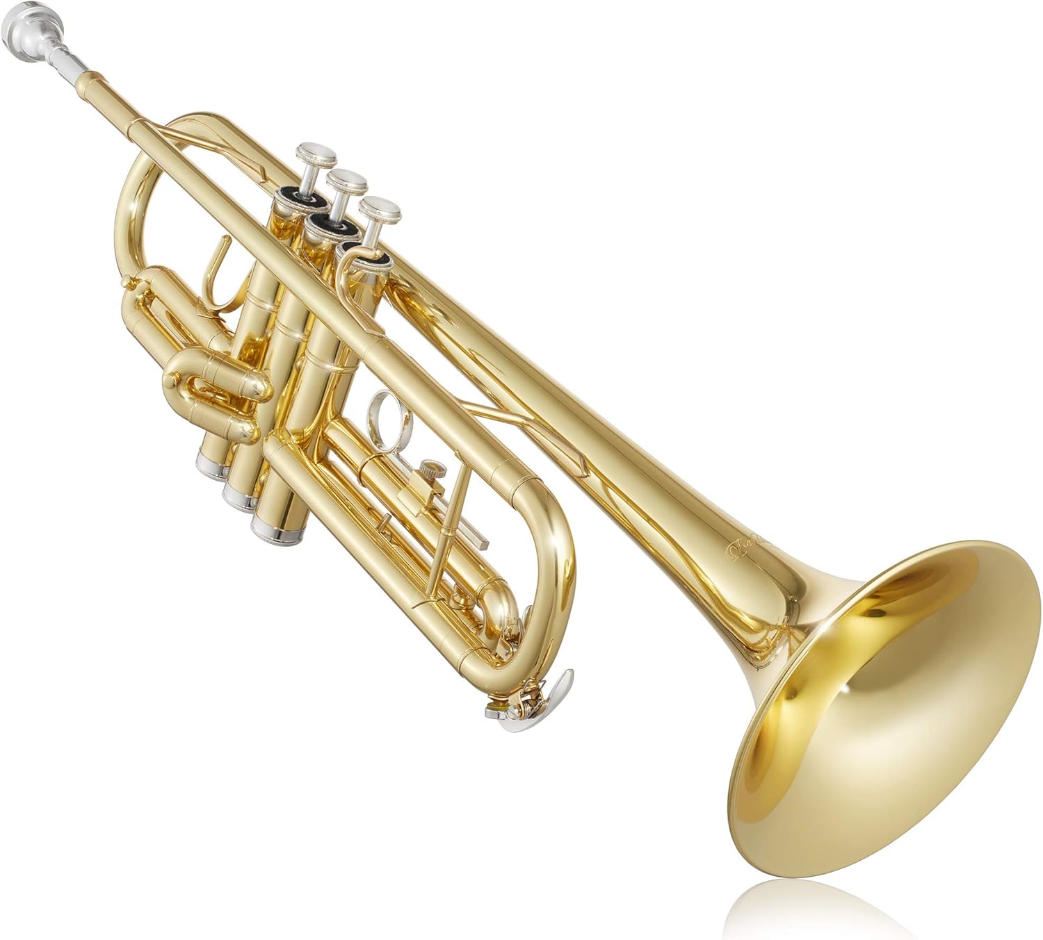 Ashthorpe Standard Bb Trumpet with Gold Brass Finish - Includes Case, Mouthpiece, Gloves, Cleaning Cloth, Valve Oil