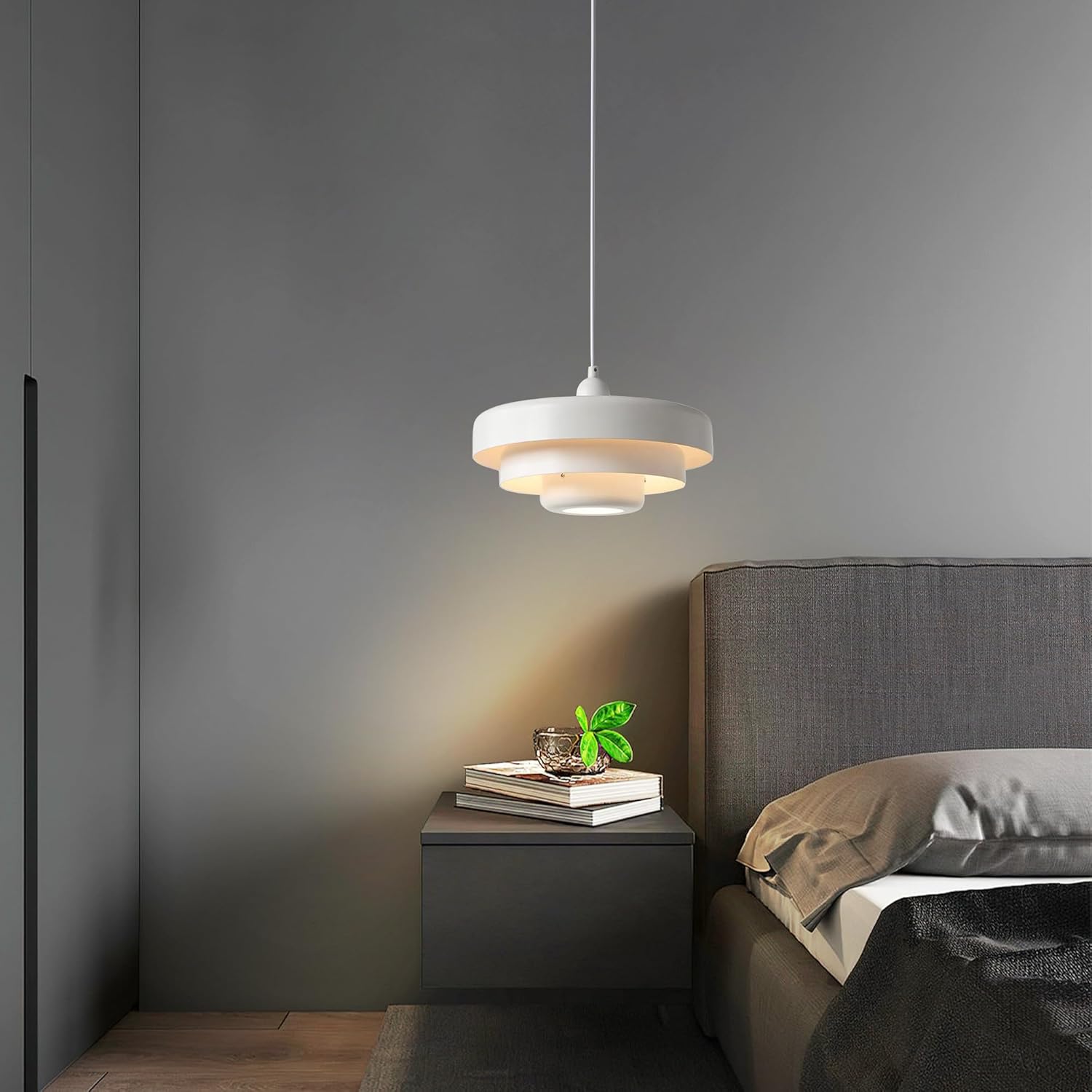 Mid Century Pendant Light Fixtures Ceiling Pendant Lighting 3-Layer Metal Shade Design Vintage Flush Mount Light for Dining Table Kitchen Island Hallway (White)