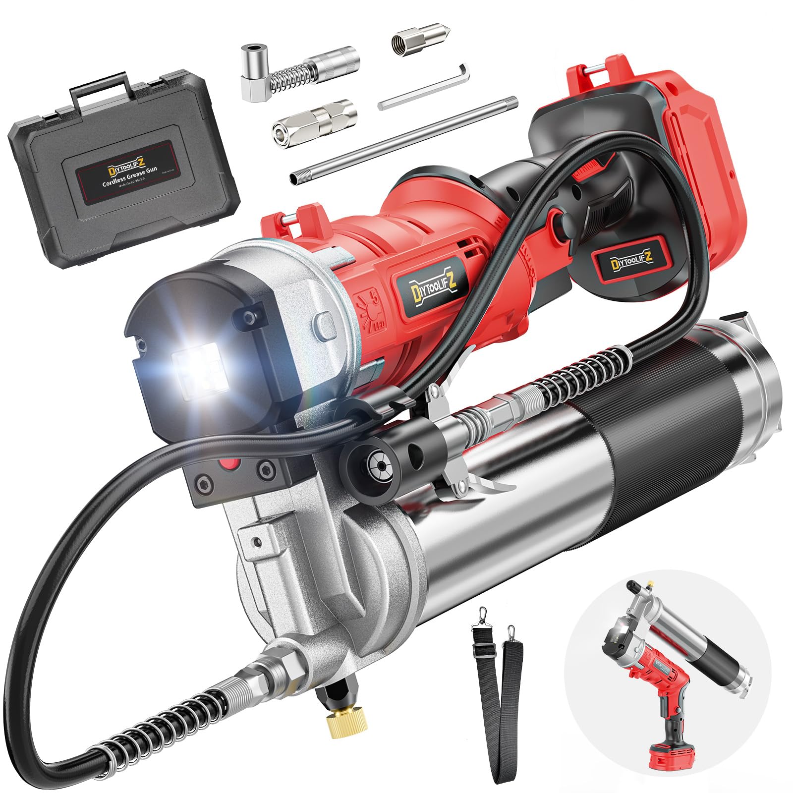 DIYtoolifz Pistola de grasa inalámbrica compatible con batería Milwaukee, pistola de engrase eléctrica de diseño 2 en 1