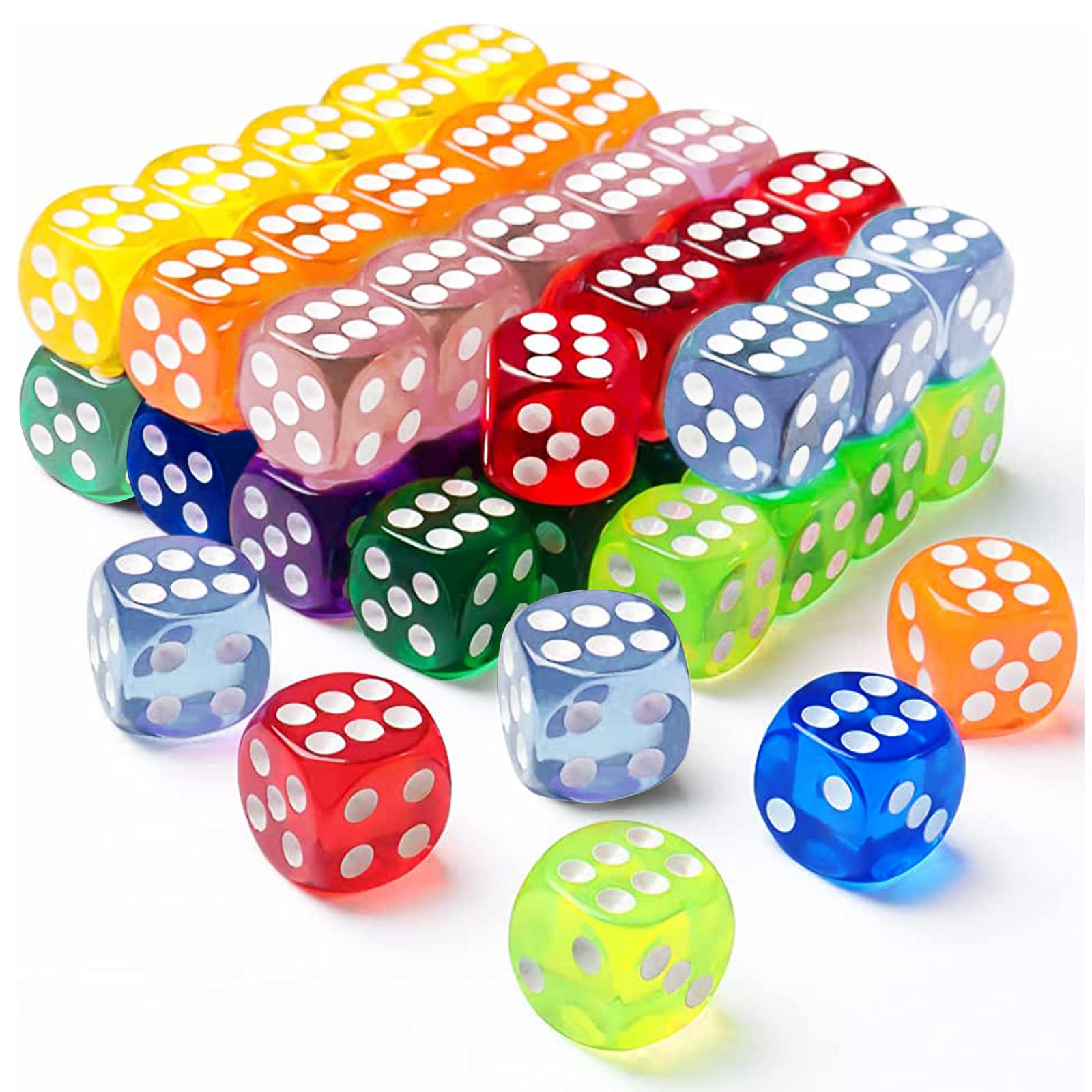 100 sztuk sześciostronnych kostek, D6 Dice, 10 kolorów, 14 mm, akrylowe, okrągłe kostki narożne, zestaw do tenisa, farkle, Yahtzee, Bunco lub matematyki edukacyjnej
