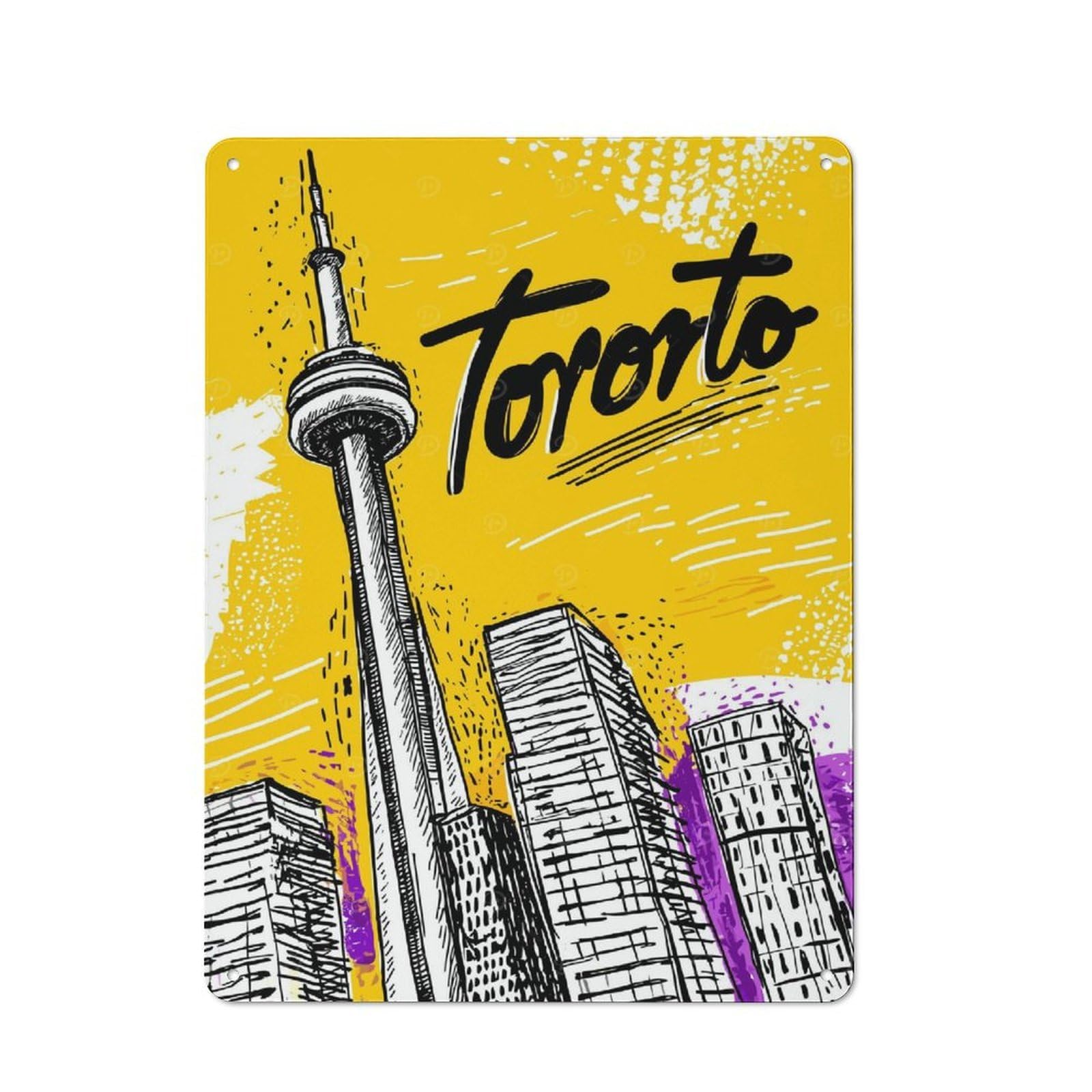 Junmoney Toronto Cityscape Illustration Vintage Tin Sign 40X30cm, Nostalgic Retro Room Decor For Bedroom, Office, Home Bar Or Dining Room