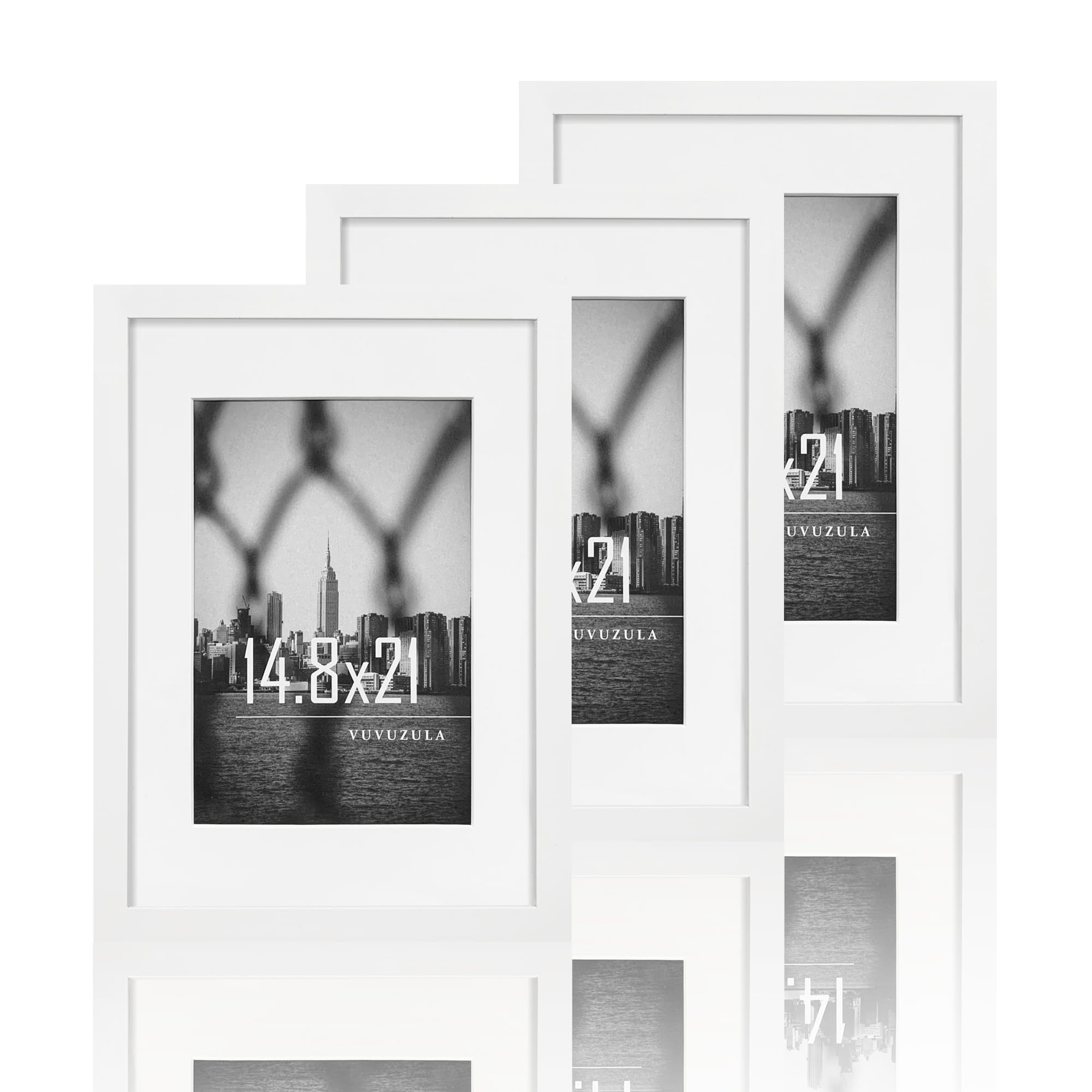VUVUZULA Bilderrahmen 20x30cm Schwarz 3er Set Fotorahmen Rahmen mit Passepartout Posterrahmen