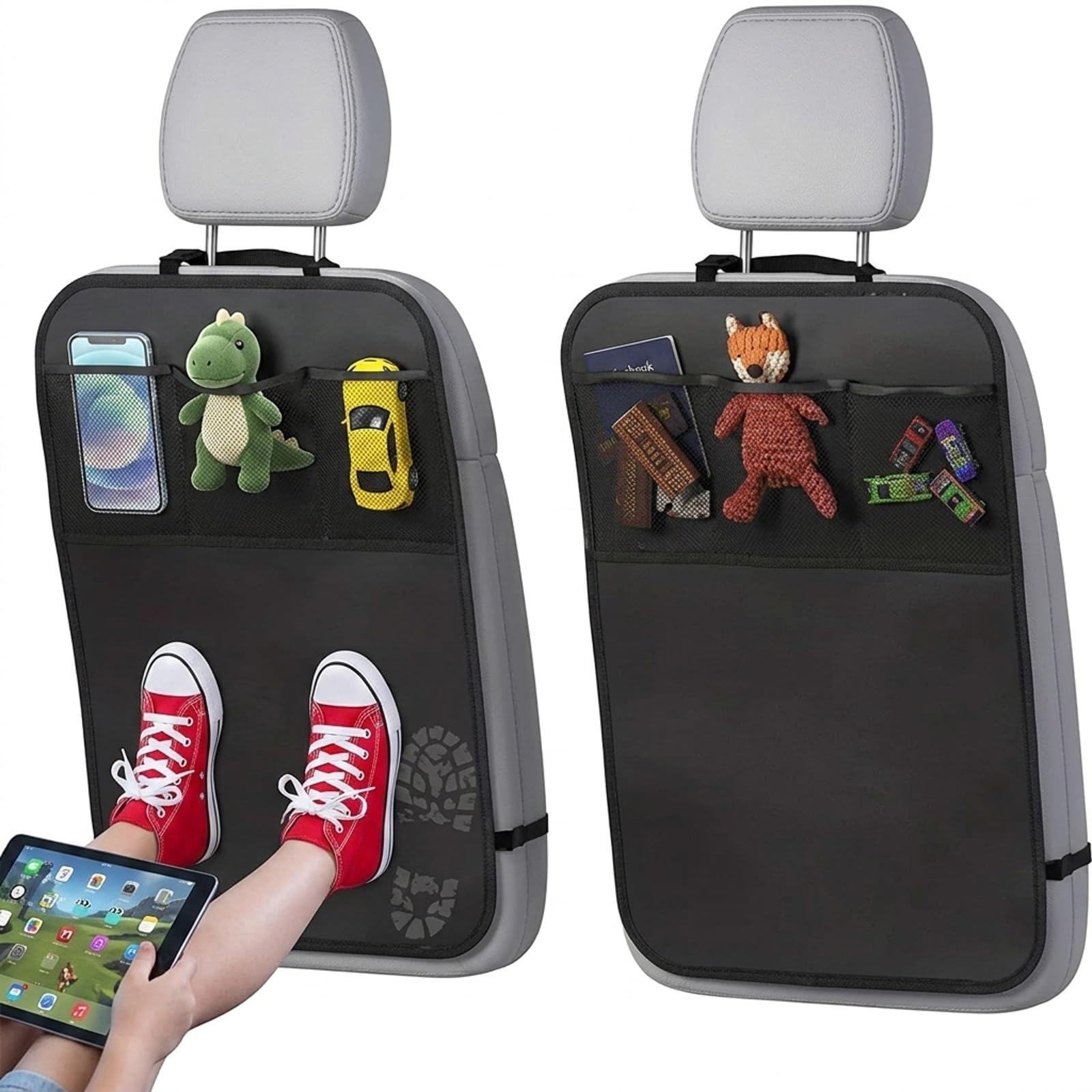 2 Stück Autositz Schutz Rückseite Kinder, Rückenlehnenschutz Auto Kinder, Sitzschutz Auto Rückenlehne, Autositzschoner Rücklehnenschutz, Autos Organizer zum Aufbewahren von Kindersachen
