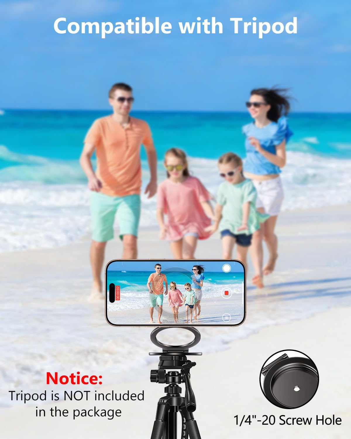 Dual Magnetic Phone Ring Holder for MagSafe, Compatible with Magnet Gym Golf, Car Mount, 1/4" Screw Hole Tripod Adapter Mount, Phone Grip for iPhone 17/16/15/14/13/12 Pro Max/Samsung & Androids