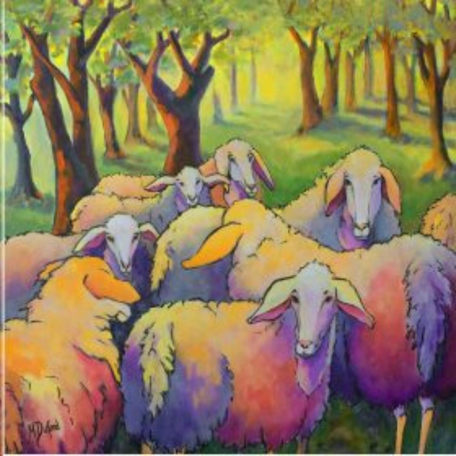 Green and Orange Knitting Circle Outdoor Canvas Square Wall Art Decor 24" x 24"