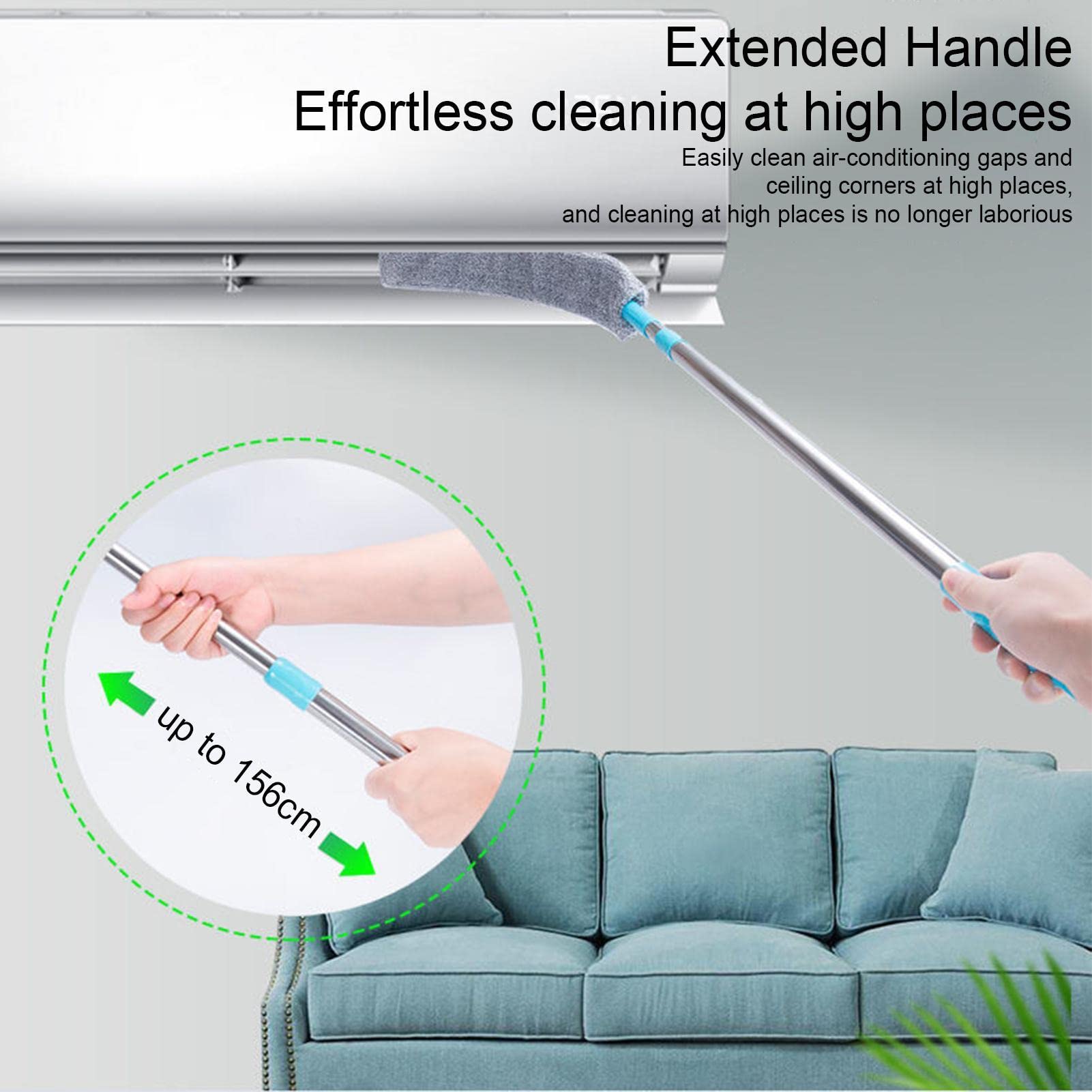 Plumeau Microfibre 4Family Club - Manche Extensible | Pour Dessous Canapé Et Lit | Lavable | Tige Inox