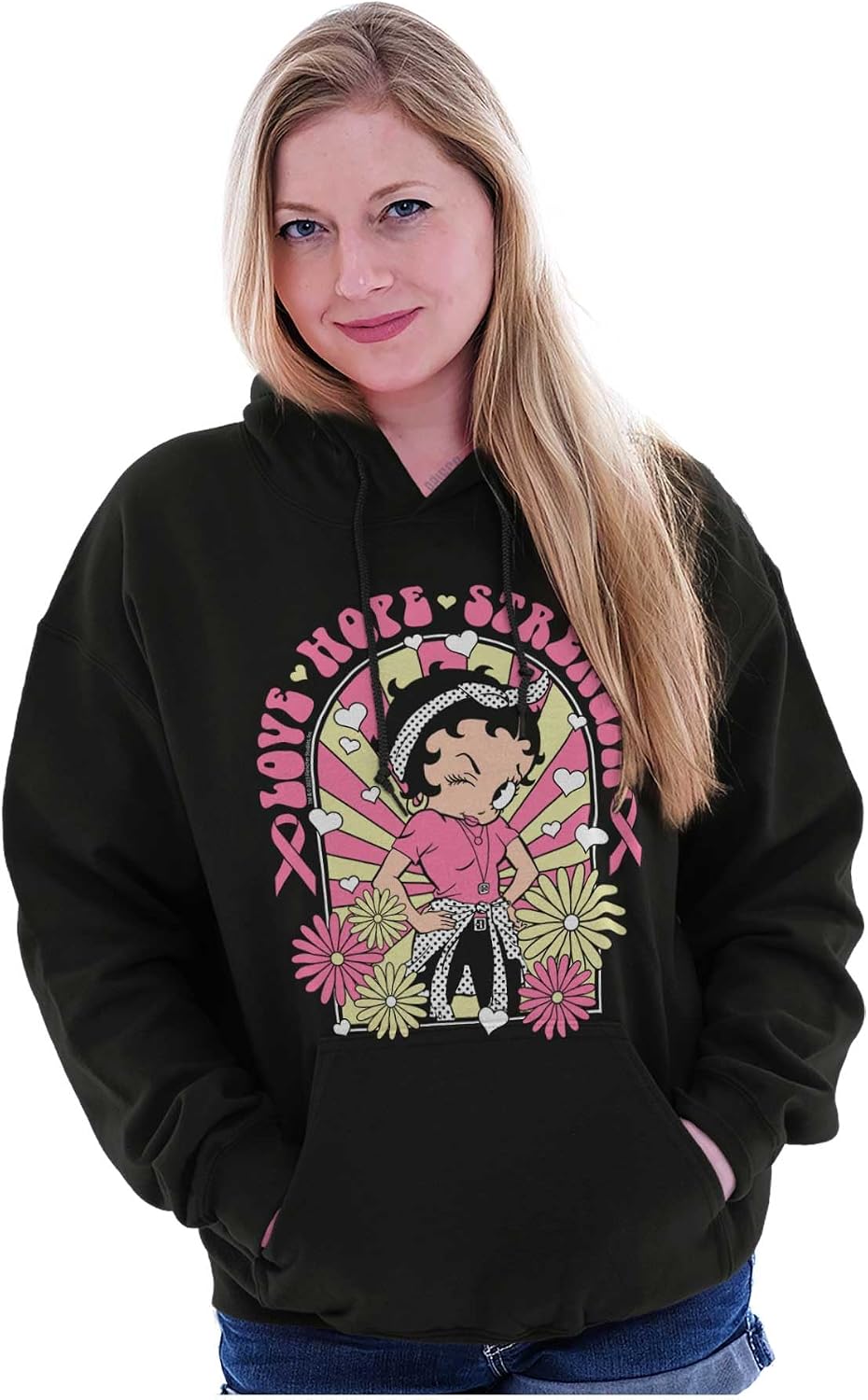 Betty Boop Breast Cancer Positivity Hoodie Sweatshirt Women