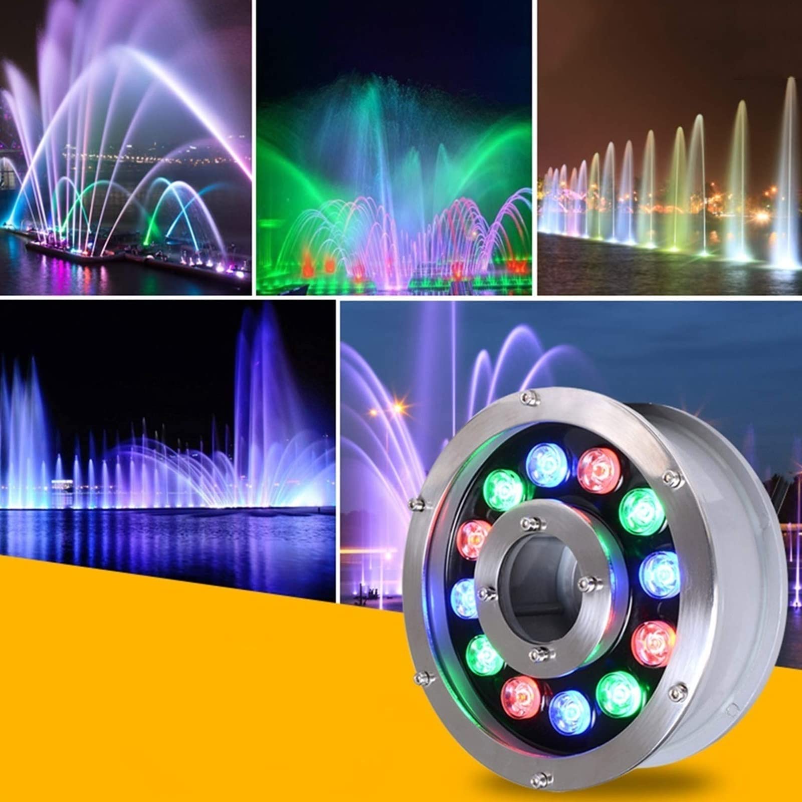 Tauchbarer Led-Poolstrahler – Unterwassereinbauleuchte, Led-Ringbrunnenlampe – 12 V/24 V Mittelloch-Teich-Unterwasserbeleuchtung – Wasserdichte Ip68-Brunnenbeleuchtung, Farbige Wasserspielbeleuchtung