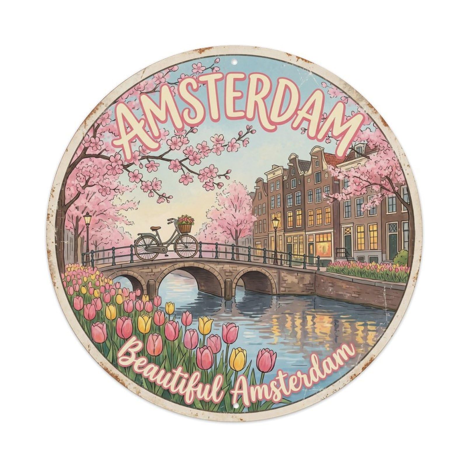 Vintage Travel Amsterdam Spring Blooms Metal Tin Sign