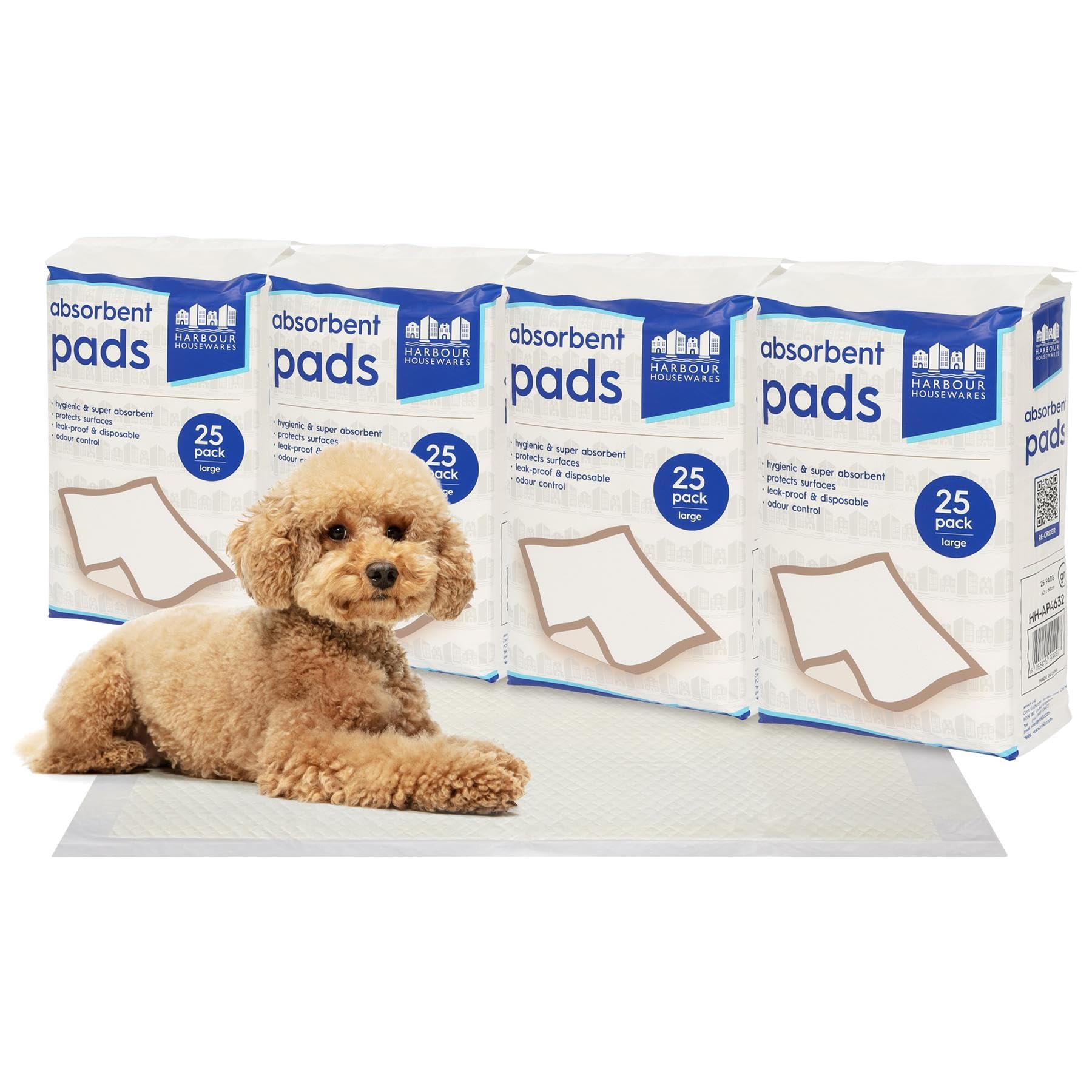 Harbour Housewares White 100X Disposable Puppy Pads - 60Cm X 60Cm - Large Absorbent Puppy Training Pads Leak-Proof Pee Pads For Dogs, Cats, Kittens Potty Training Mats