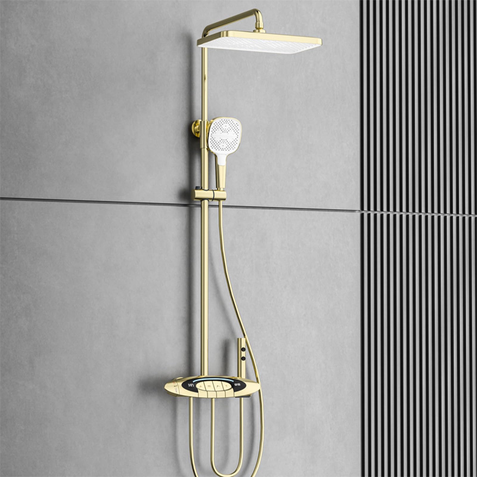 ASerZenith Shower Faucet Digital Thermostatic Bathroom Multi-Function Water Outlet Shower Shower Shower Set, Brushed Gold Shower Set(Brushed Gold-thermostat)