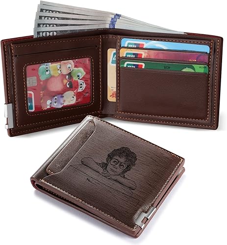 Miniatura 7 de OPALSTOCK Cartera plegable personalizada con texto fotográfico grabado personalizado de piel sintética RFID para hombre, cartera para novio, marido,