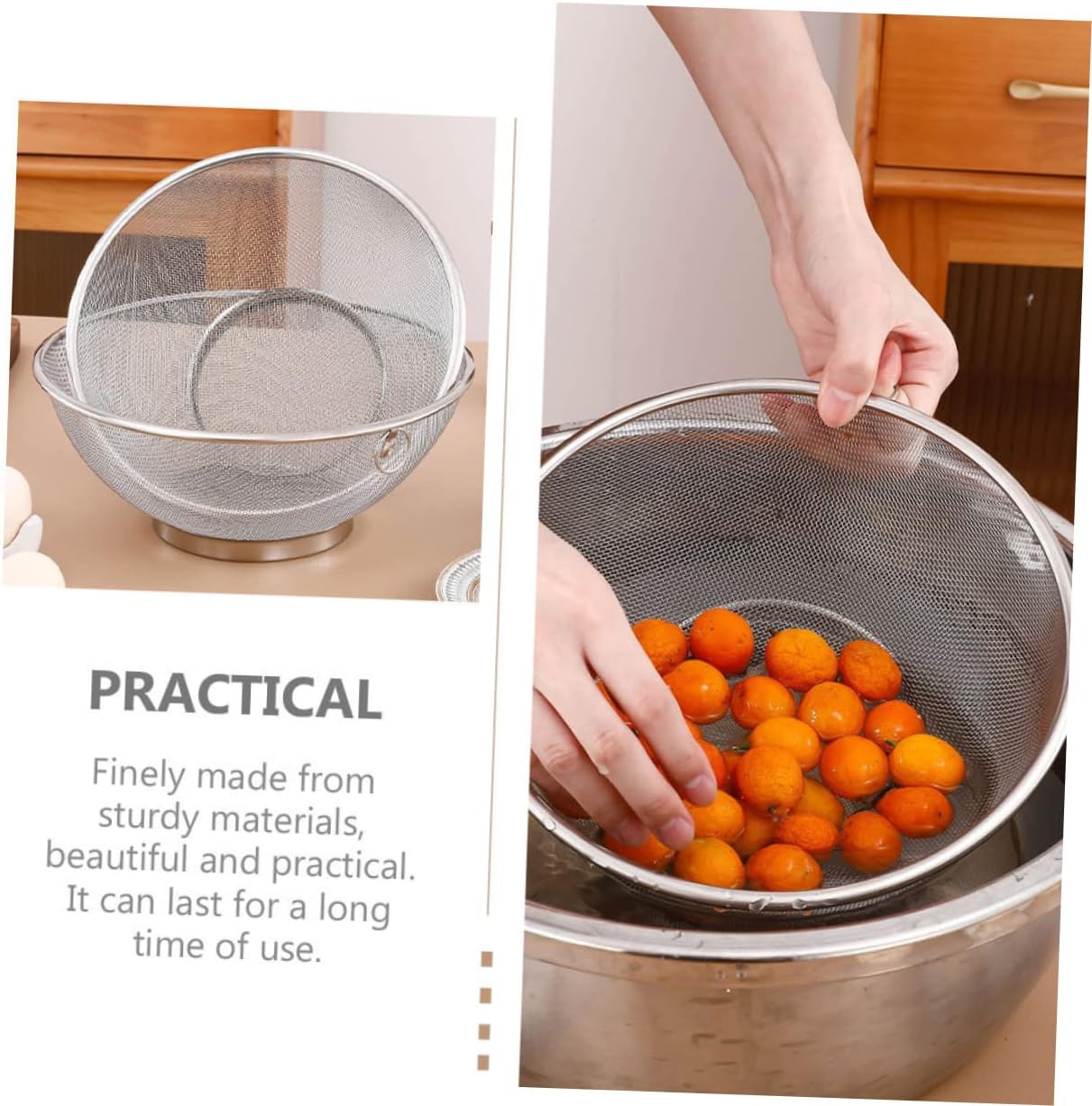 Stainless Steel Fine Mesh Washing Basket for Rice Fruits and Vegetables Strainer Bowl for Efficient Draining and Rinsing Kitchen Essential