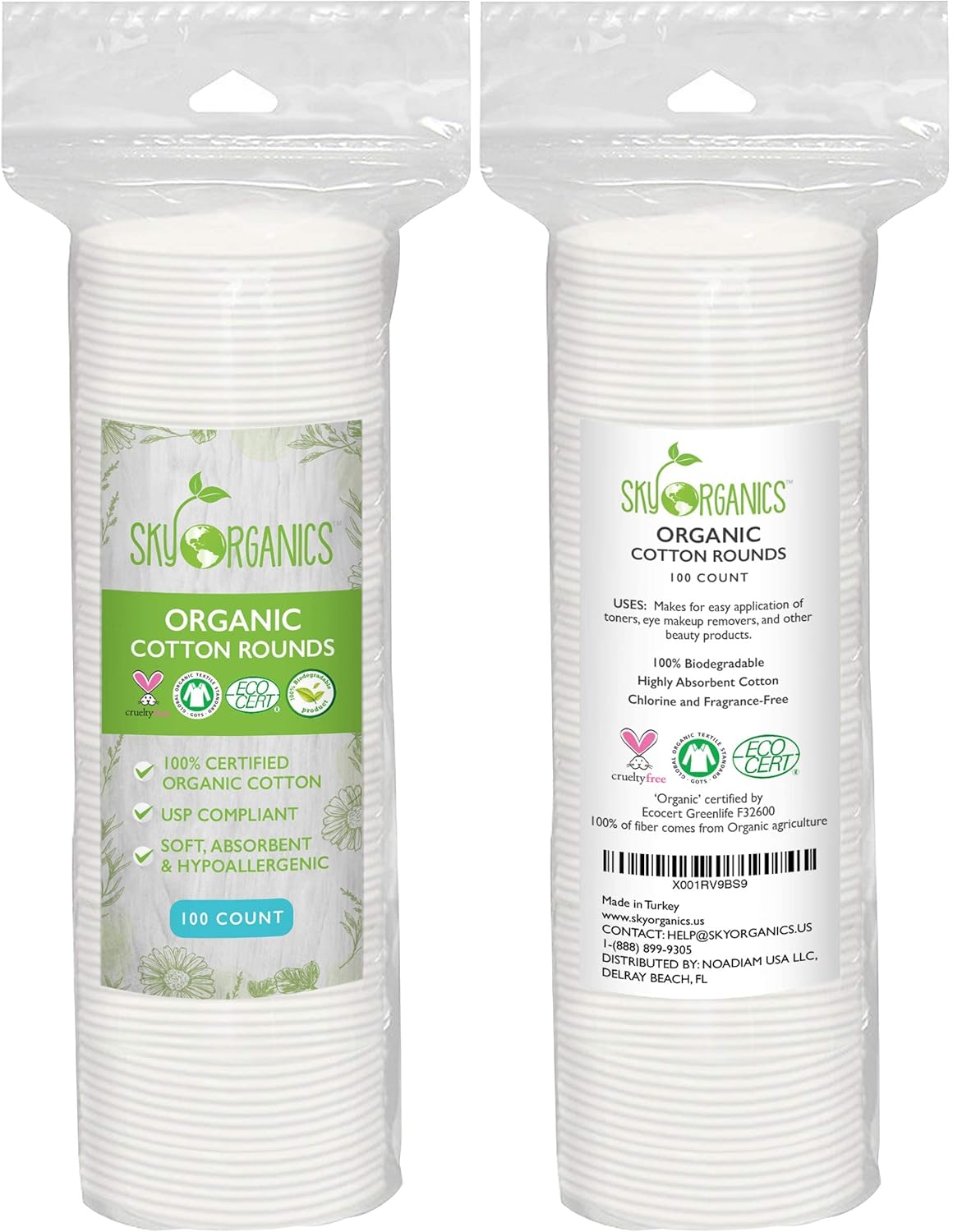 Sky Organics Organic Cotton Rounds for Sensitive Skin, 100 Pure GOTS