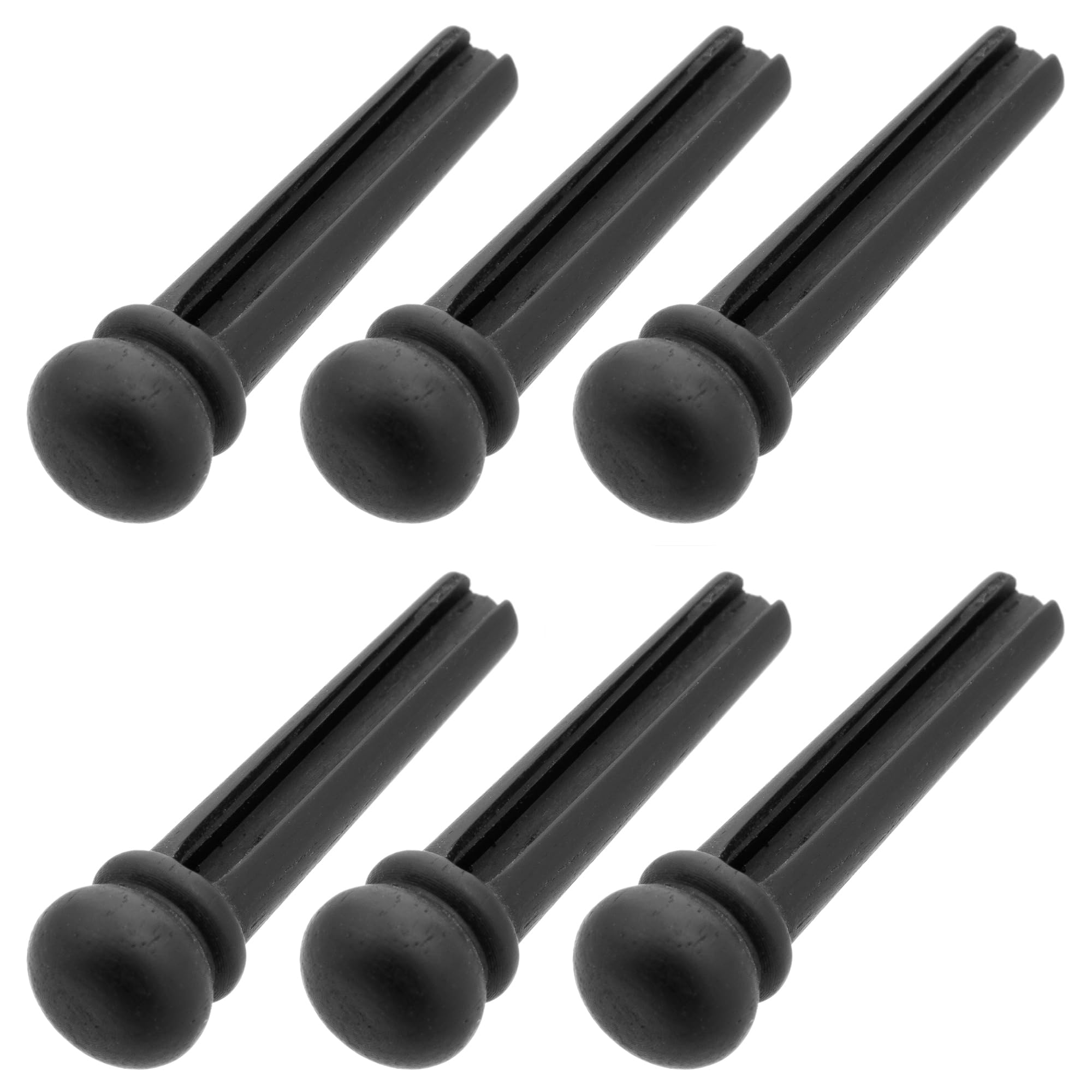 HALLMERS Set of 6 Solid Ebony Bridge Pins Replacement Parts - Designed for Enhanced Sound & Appearance in Acoustic Guitars (Slotted Design, 3-Degree Taper)