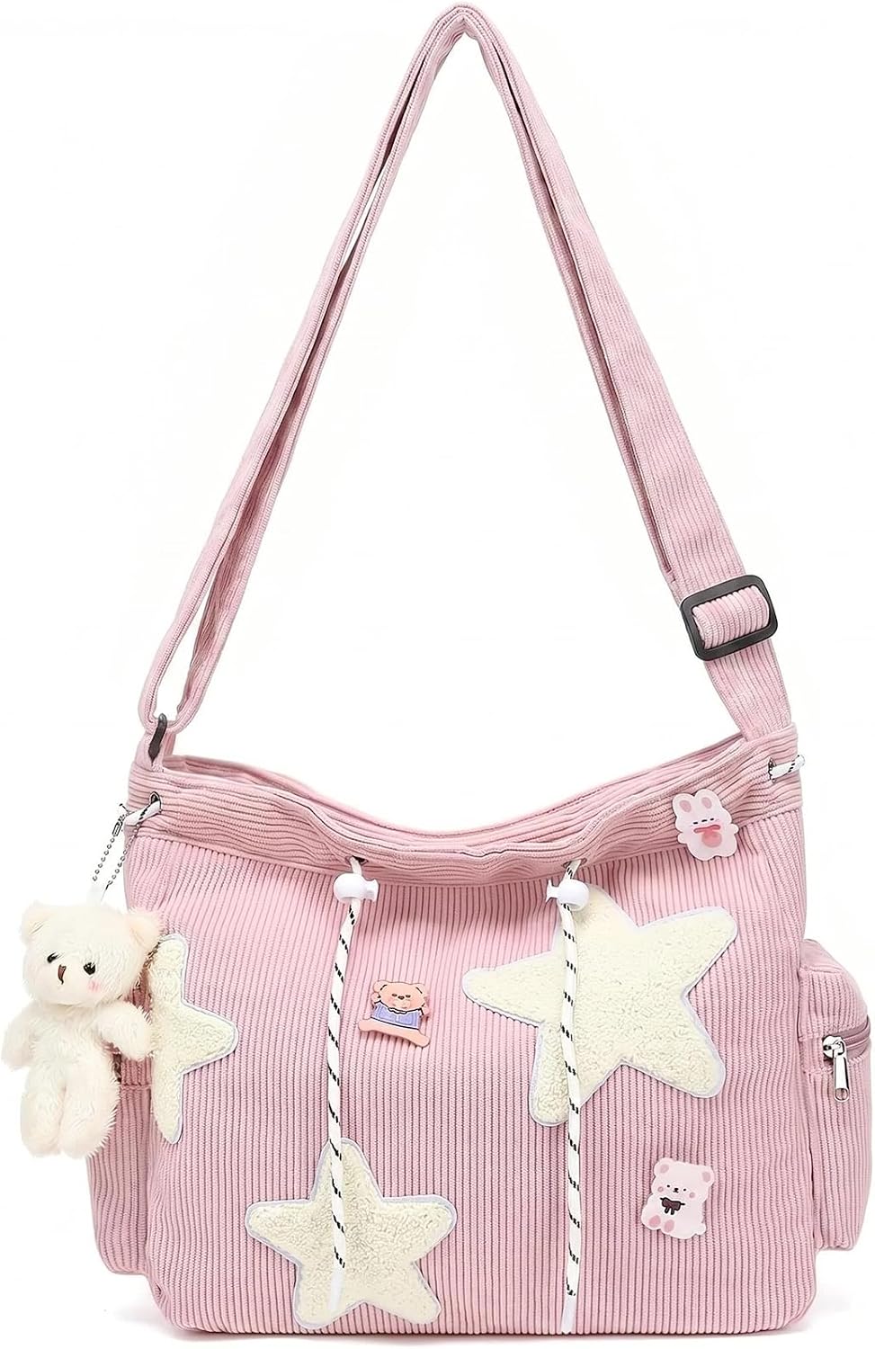 Cute Tote Bag for Women Teens, Kawaii Corduroy Star Crossbody Shoulder Purse