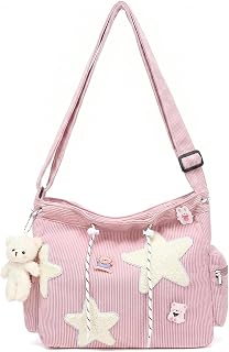 Cute Tote Bag for Women Teens, Kawaii Corduroy Star Crossbody Shoulder Purse