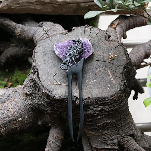 Miniatura 7 de 2 paquetes de horquillas vikingas en forma de U con cuervo de metal para peinados franceses, horquillas negras Wicca bruja para festivales