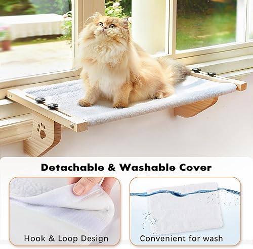 Miniatura 2 de AMOSIJOY Percha para ventana de gato resistente con marco de madera y metal para gatos grandes, cama para gatos grandes fácil de ajustar para