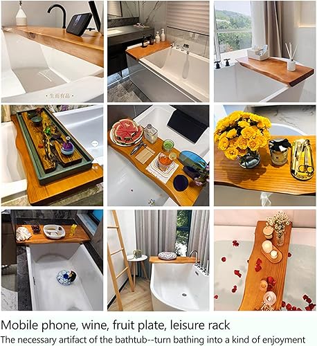 Miniatura 5 de PENGFEI - Bandeja de bañera gruesa de 2.0 in, resistente al agua, de madera maciza, estante de mesa para tina, soporte de lectura, tableta, libros,