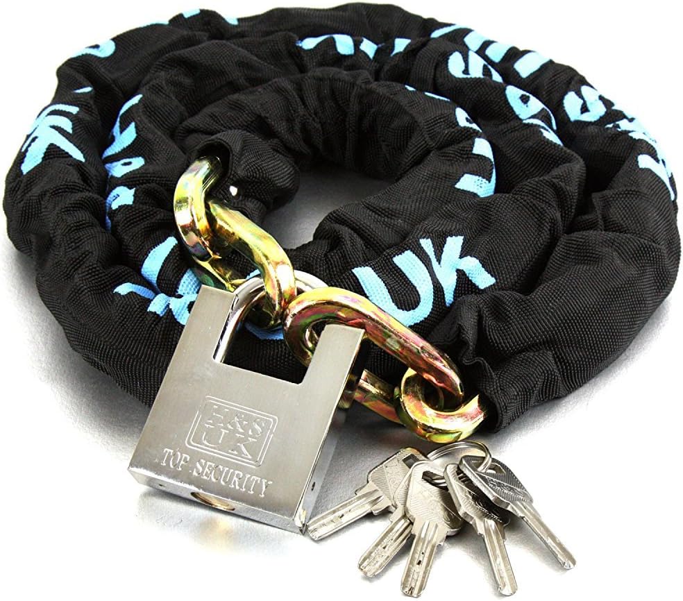 H&S Heavy Duty Motorbike Lock with Padlock | 10mm x 2m | Motorcycle Lock with Security Chain | 2m Bike Locks High Security | Strong Chain & Padlock | Moped Cycle Lock (10mm Dia x 2000mm Length)