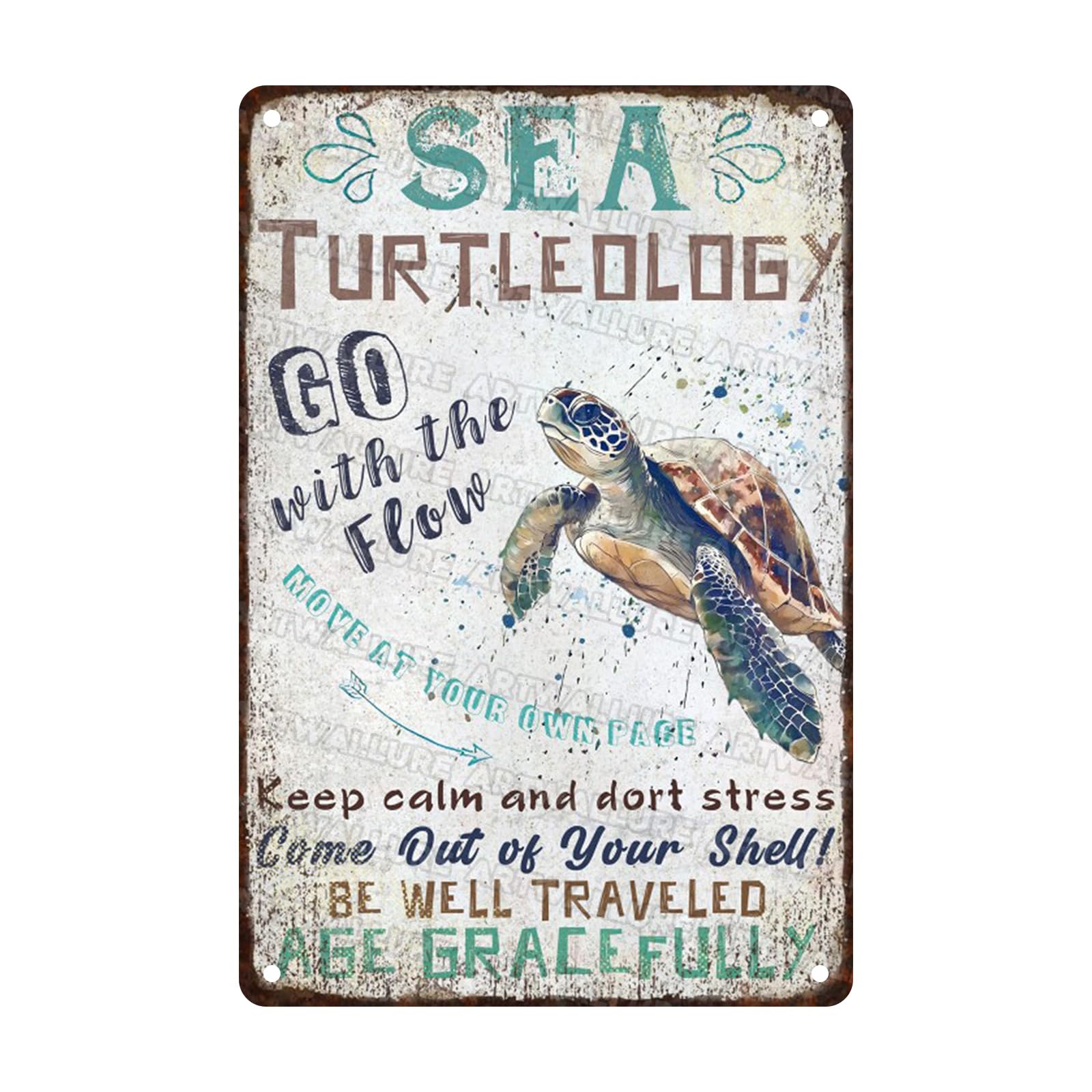Sea Turtles Wall Decor Tin Sign Vintage Sign Sea Turtle Metal Sign Ocean Bathroom Decorations for Home 8x12inch
