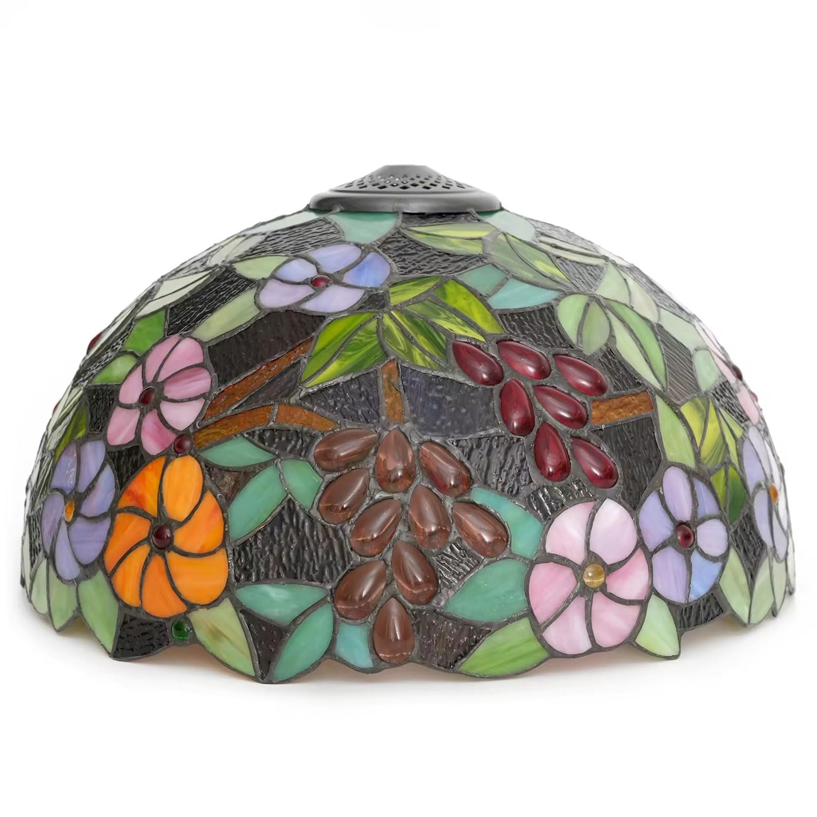 SaryEdge Tiffany Lamp Shade Replacement, 16 Inch Grape Style Stained Glass Lampshades, Antique Design Light Cover, Only for Table Lamp Floor Lamp Hanging Pendant lamp Ceiling Lighting,，G1