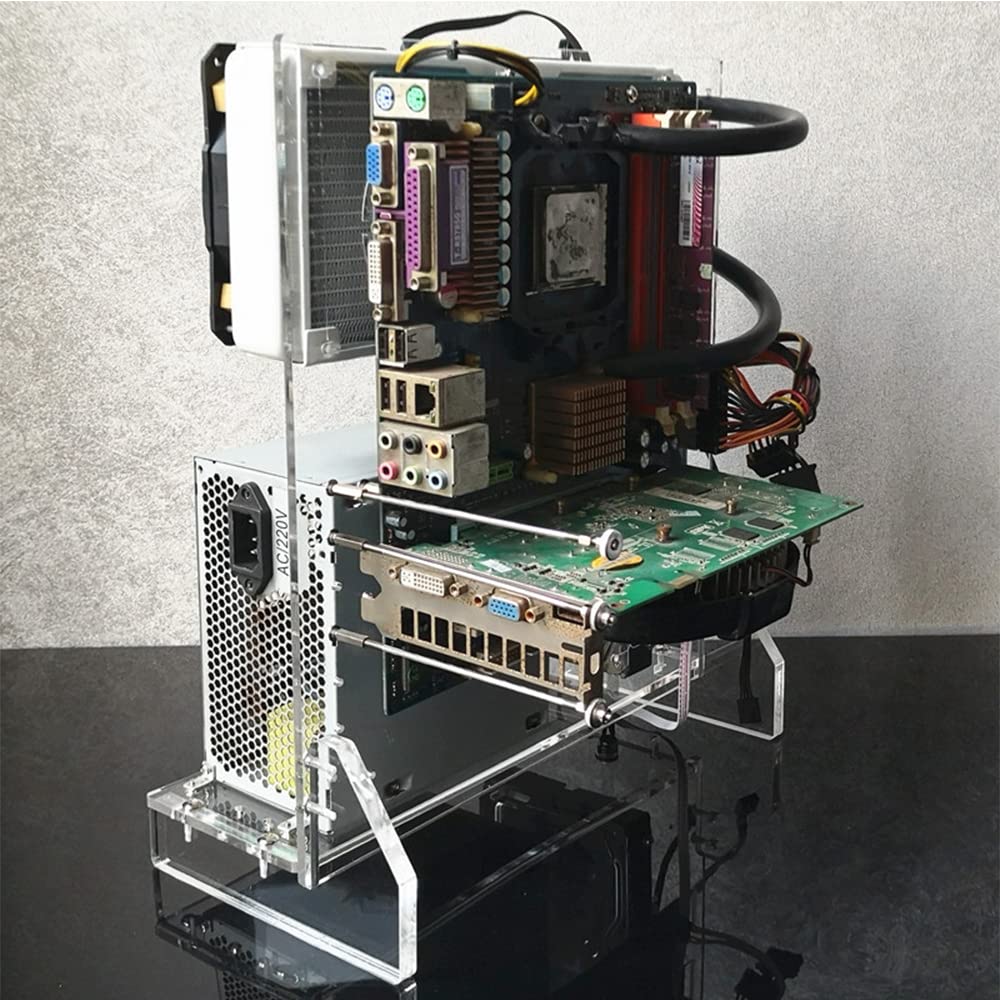 Caja De Computadora De Acrílico Transparente Retrofit DIY Soporte De Placa Base Abierta Rack De Barebones Verticales De Enfriamiento por Agua, Soporte ATX Y Inferior,Without Start Switch