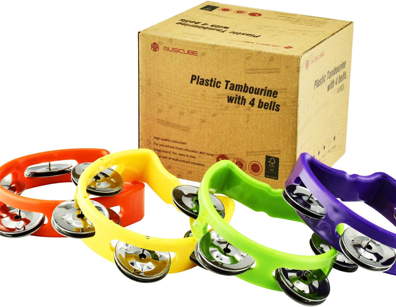MUSICUBE Tambourine for Adults Kids 4 Pcs Plastic Percussion Tambourine with 4 Bells Hand Bell Musical Toys for Toddler Musical Rhythm Instrument for Kindergarten, Family and School Party Supplies : Musical Instruments