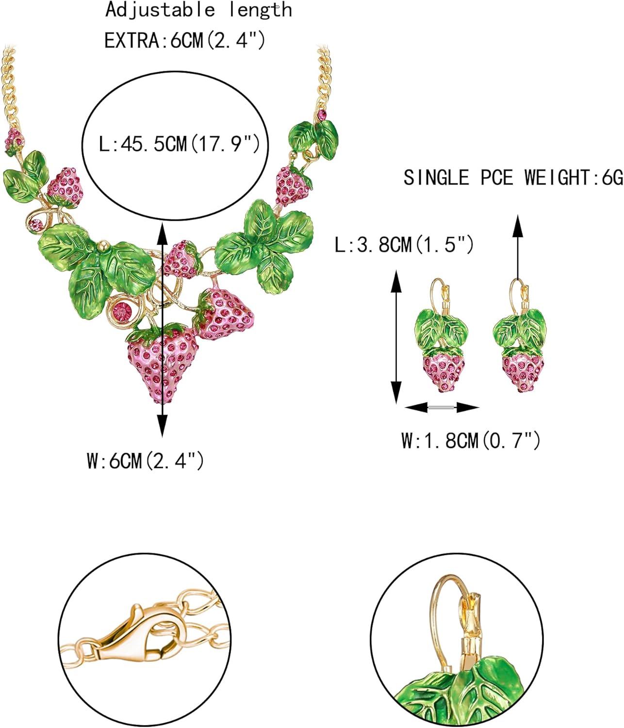 EVER FAITH Women's Austrian Crystal Sweet Strawberry Leaf Necklace Earrings Set