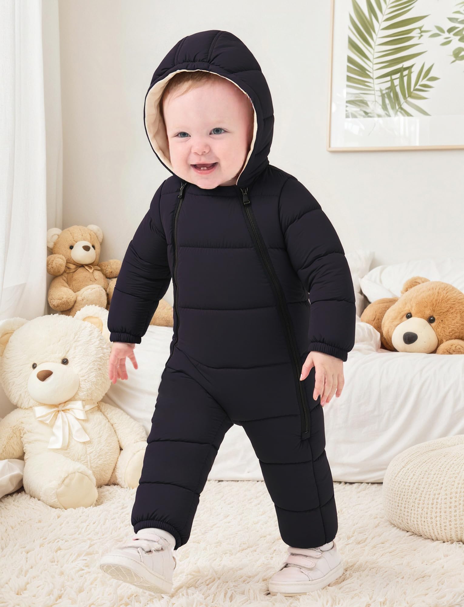 Maeau Combinaison de Neige Ski Bébé 0-24 Mois Manteau à Capuche Snowsuit Hiver avec Double Fermeture Éclair