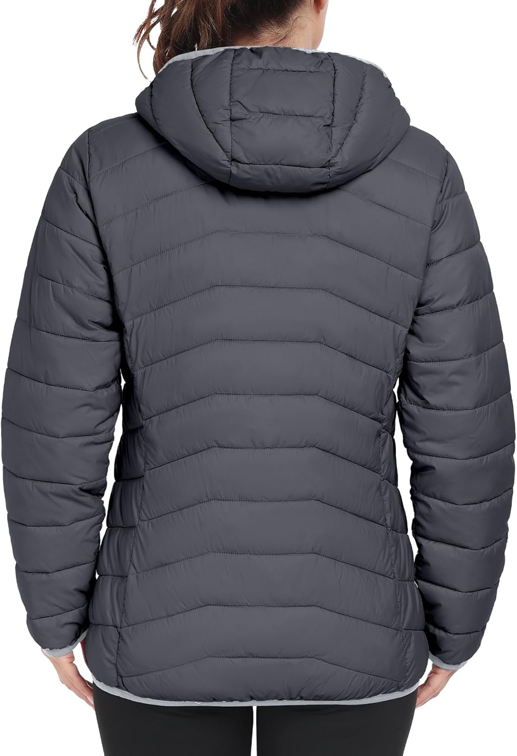 Mapamyumco Women's Packable Puffer Coat, Waterproof Windproof Lightweight Puffer Coat Long Puffer Coat with Hood（Grey XL） - Image 2