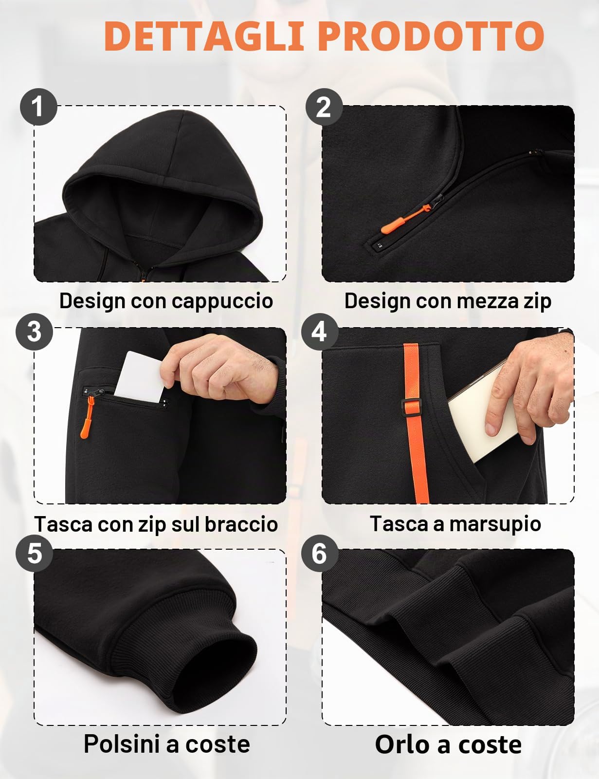 Voqeen Felpa Uomo con Cappuccio Quarto di Zip Coulisse Felpe in Pile Manica Lunga Hoodie Causale Loose Fit 1/4 Zip Sport Tracksuit Top con Tasche A Canguro