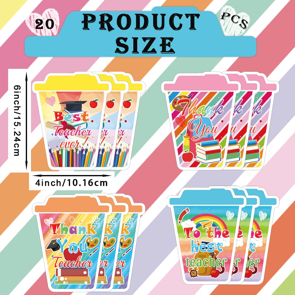 20 Set Funny Thank You Coffee Cup Themed Greeting Cards with Envelopes End Graduation Teacher Appreciation Cards Of Year Thanks A Latte Gift Card Holders for Coworker Teachers Team Staff Office School - Image 2