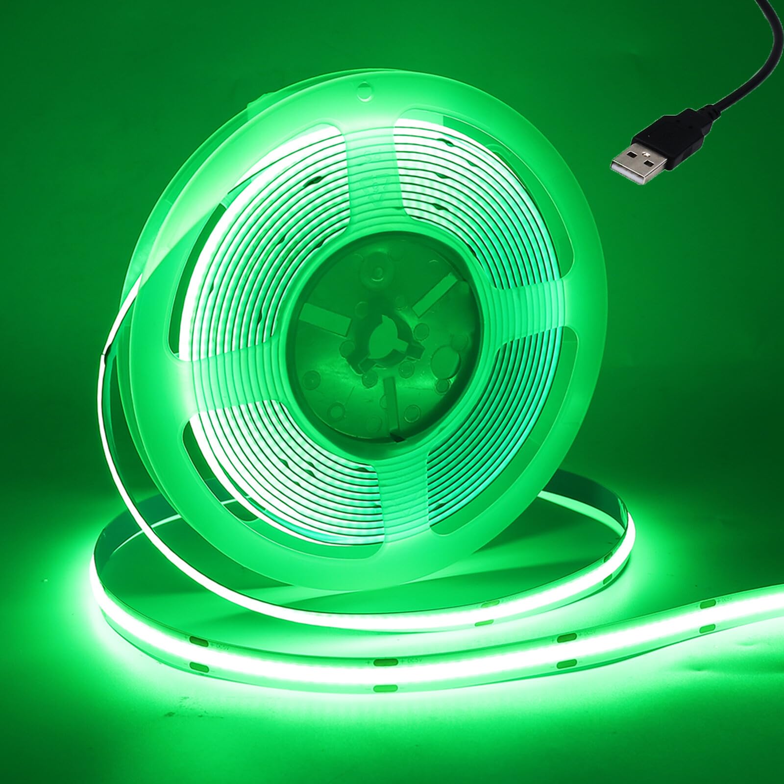 Wisada 5V USB COB LED Strip [1M, Green], USB Powered, 320 LEDs/M Cuttable Flexible FCOB LED Fairy Light CRI85+, Bedroom Cabinet Kitchen TV Background Decoration-Power Supply Not Included