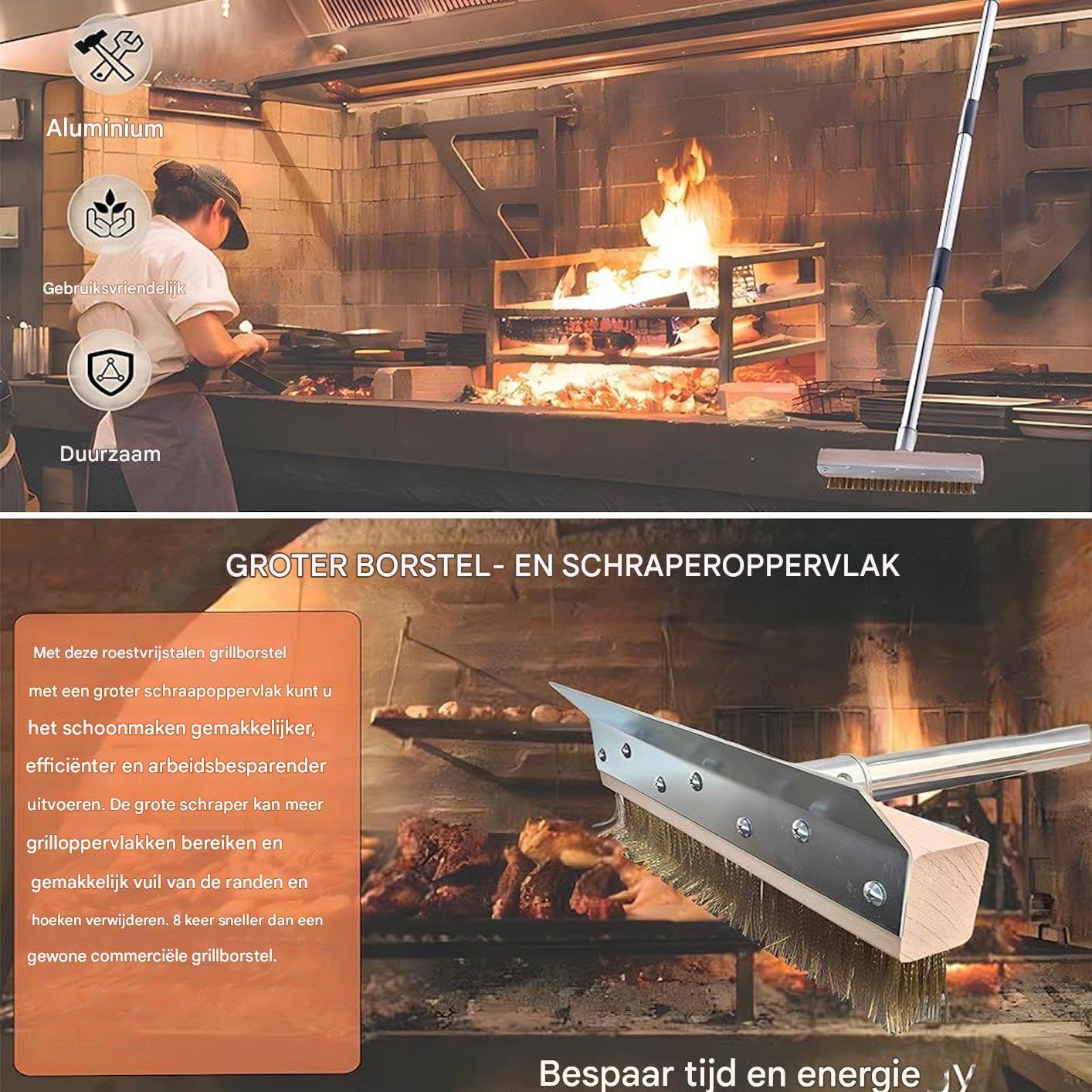 Cepillo Con Raspador Para Horno De Pizza Herramienta Limpieza Barbacoa | Limpiador De Piedra Para Pizza Con Raspador Y Mango Largo Restaurante Cocina Comercial Exterior Deck Freidora