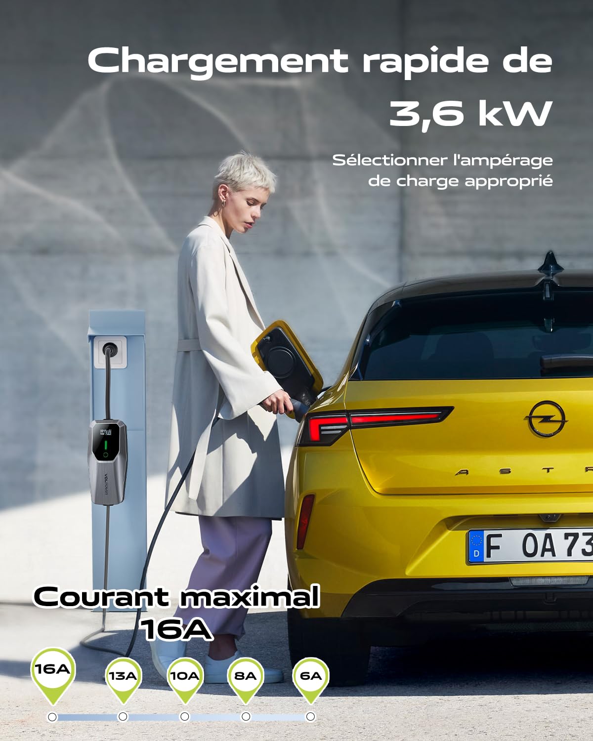 Chargeur EV type 2, 3,6 kW, câble de charge pour voiture, chargeur pour véhicules électriques, 16 A, 5 m, monophasé, EU Schuko, IP65 (IEC 62196-2)