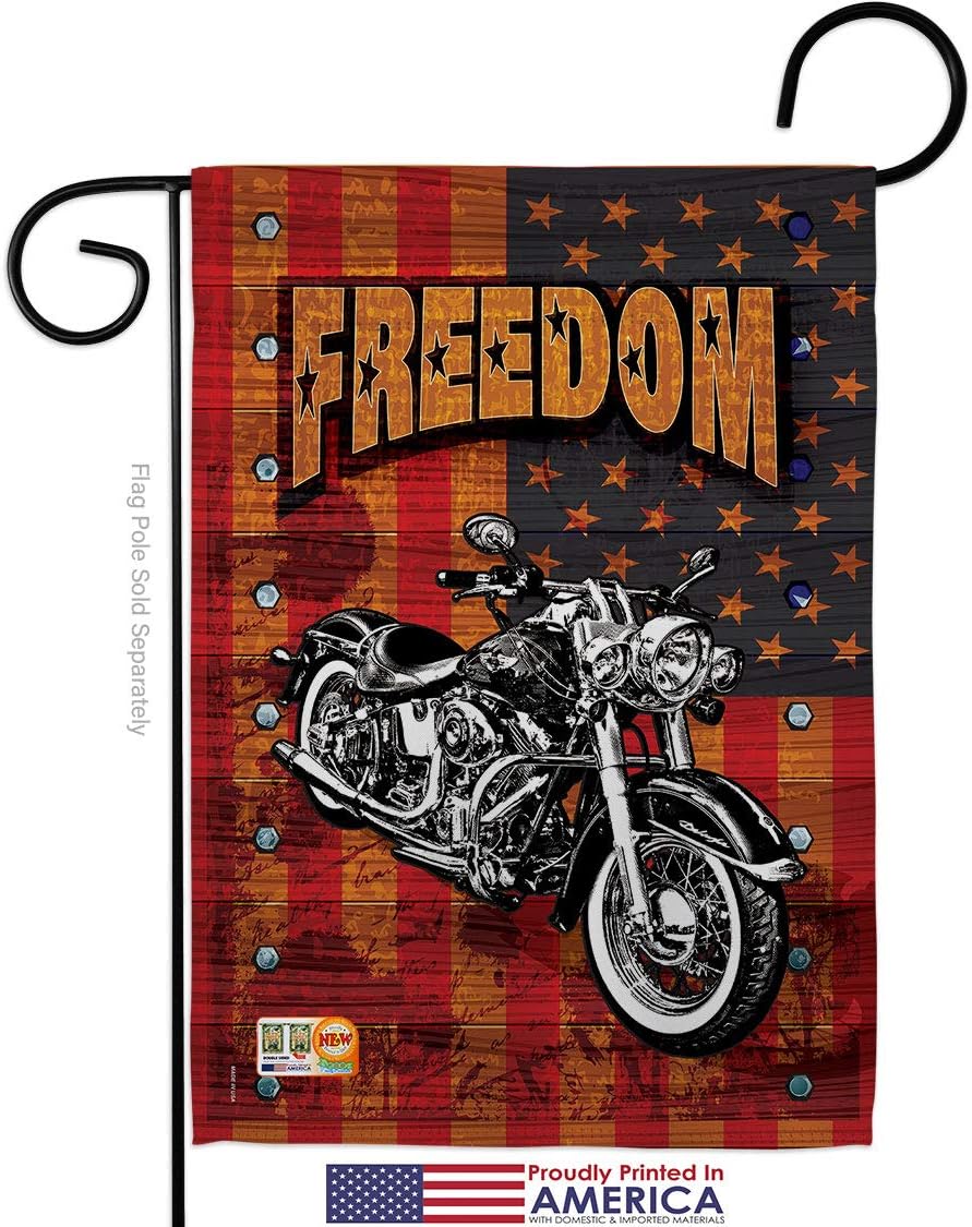 Americana Motorcycle Garden Flag Set Wall Holder Star and Stripes Patriotism Independence Memorial United State American Small Decorative Gift Yard House Banner Made In USA 13 X 18.5