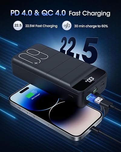 Miniatura 3 de Cargador portátil de 60000 mAh, batería externa de carga rápida de 22.5 W, pantalla LED, cargador de teléfono celular portátil USB C para iPhone