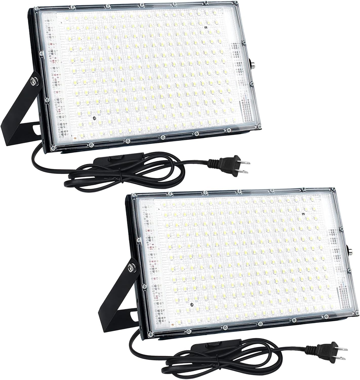 LED Flood Lights Outdoor, 2 Pack 150W 15000LM Bright Exterior Floodlight, IP65 Waterproof LED Work Lights, 6500K Daylight White, Plug in Flood Light Outdoor for Yard, Garden, Lawn, Backyard