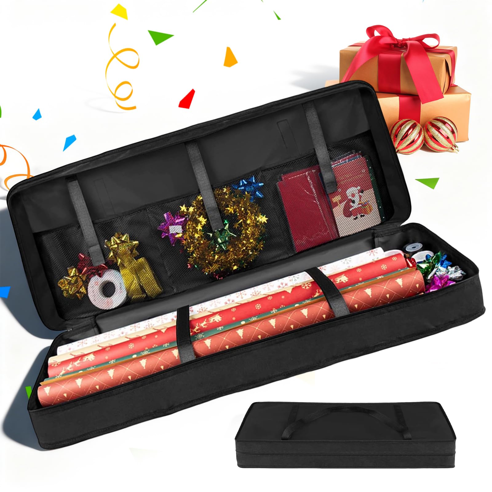Geschenkpapier Aufbewahrung, 82x34x13cm Geschenkrollen Aufbewahrung 600D Oxford Wasserdichtes Weihnachtspapier Geschenkpapierrollen Organizer Schwarz