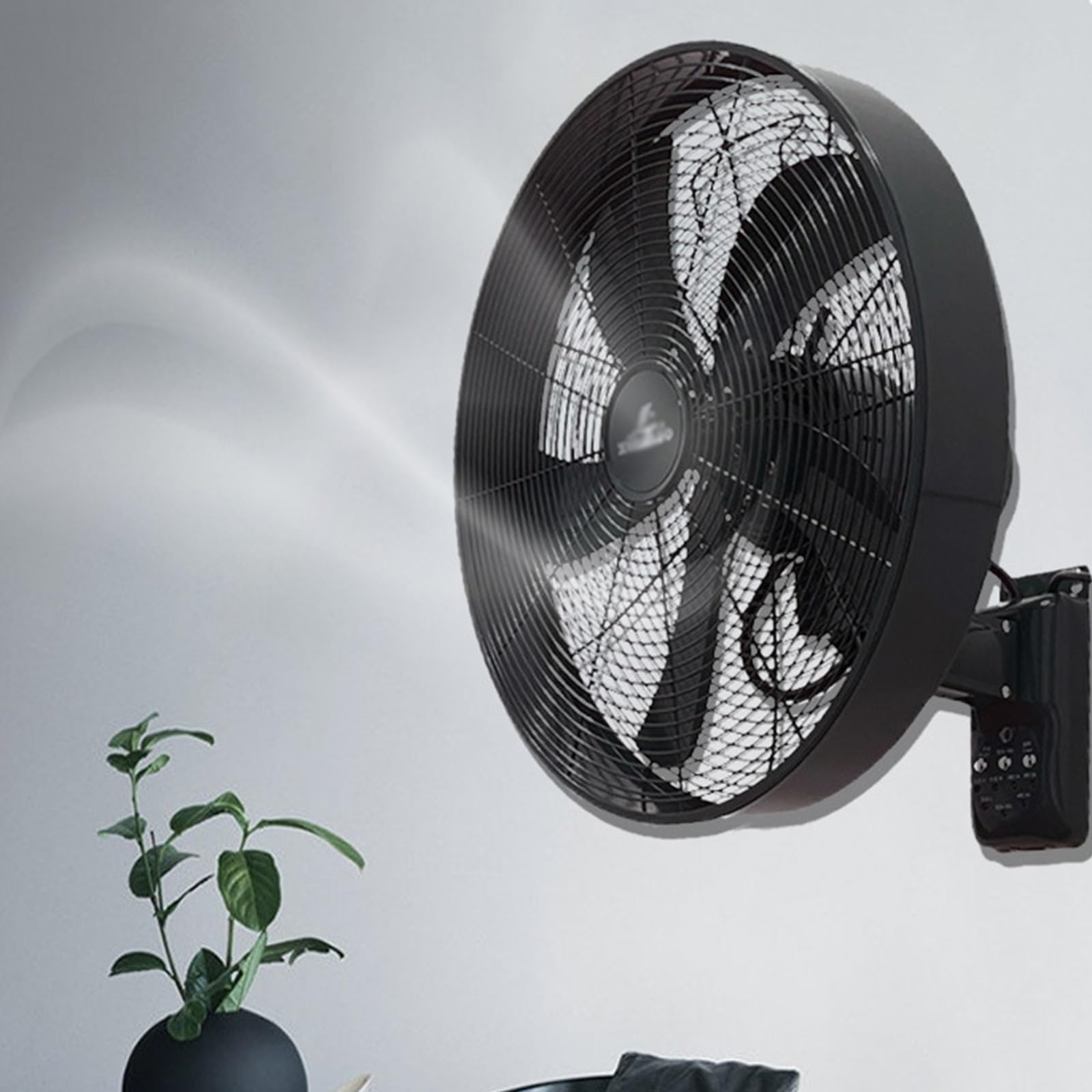 Ventilador De Pared Oscilante con Mando A Distancia Temporizador Y 3 Velocidades, Potente con 5 Aspas, Cabezal Ajustable E Inclinable, Instalación Sencilla(E 45CM/16IN)