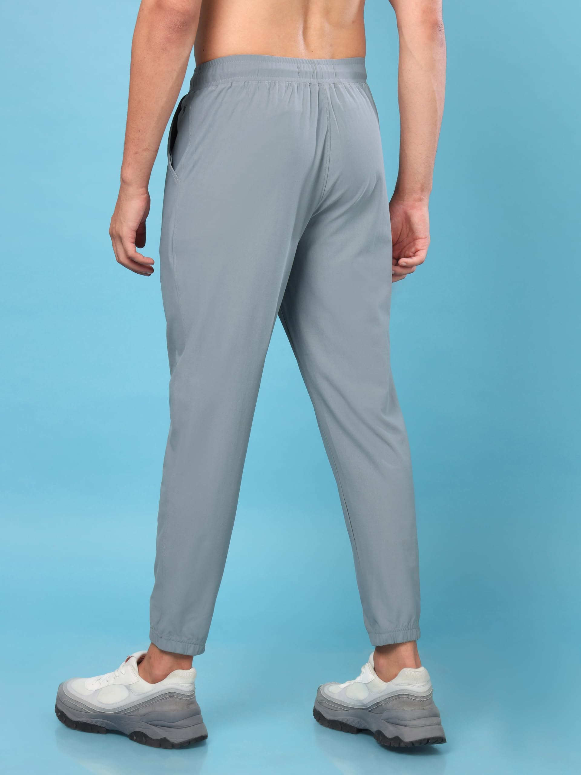 TECHNOSPORT Men's Solid Slim Fit Joggers (Turbulence) Drawstring 2-Pocket Polyester for Gym Running Workout UPF50+ Anti Odour