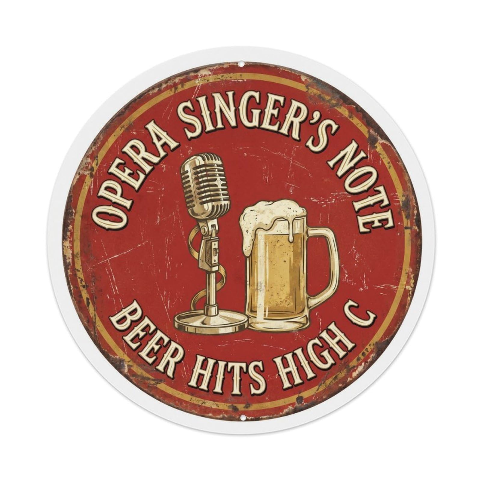 Retro Bar Opera Singer Patio Beer Metal Tin Sign Plaque Wall Decor for Cafe, Club Bar, Office, Home Garden Round Metal Poster 8x8Inch