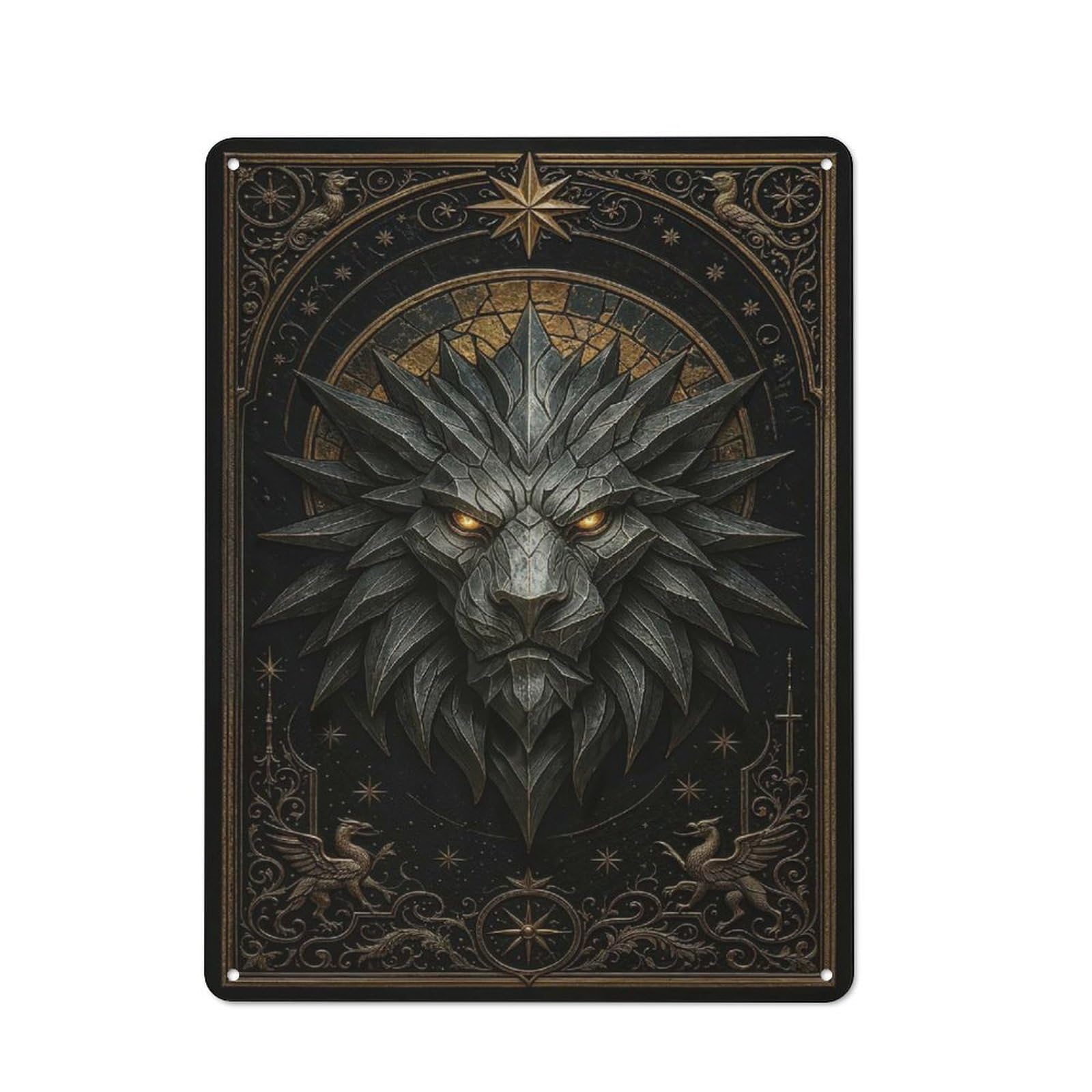 Junmoney Style-6 Vintage Metal Plaque 40X30cm Featuring Spiked Lion Head – Royal Gothic Beast, Diner Style Decor For Restaurant, Kitchen, Counter Or Breakfast Nook