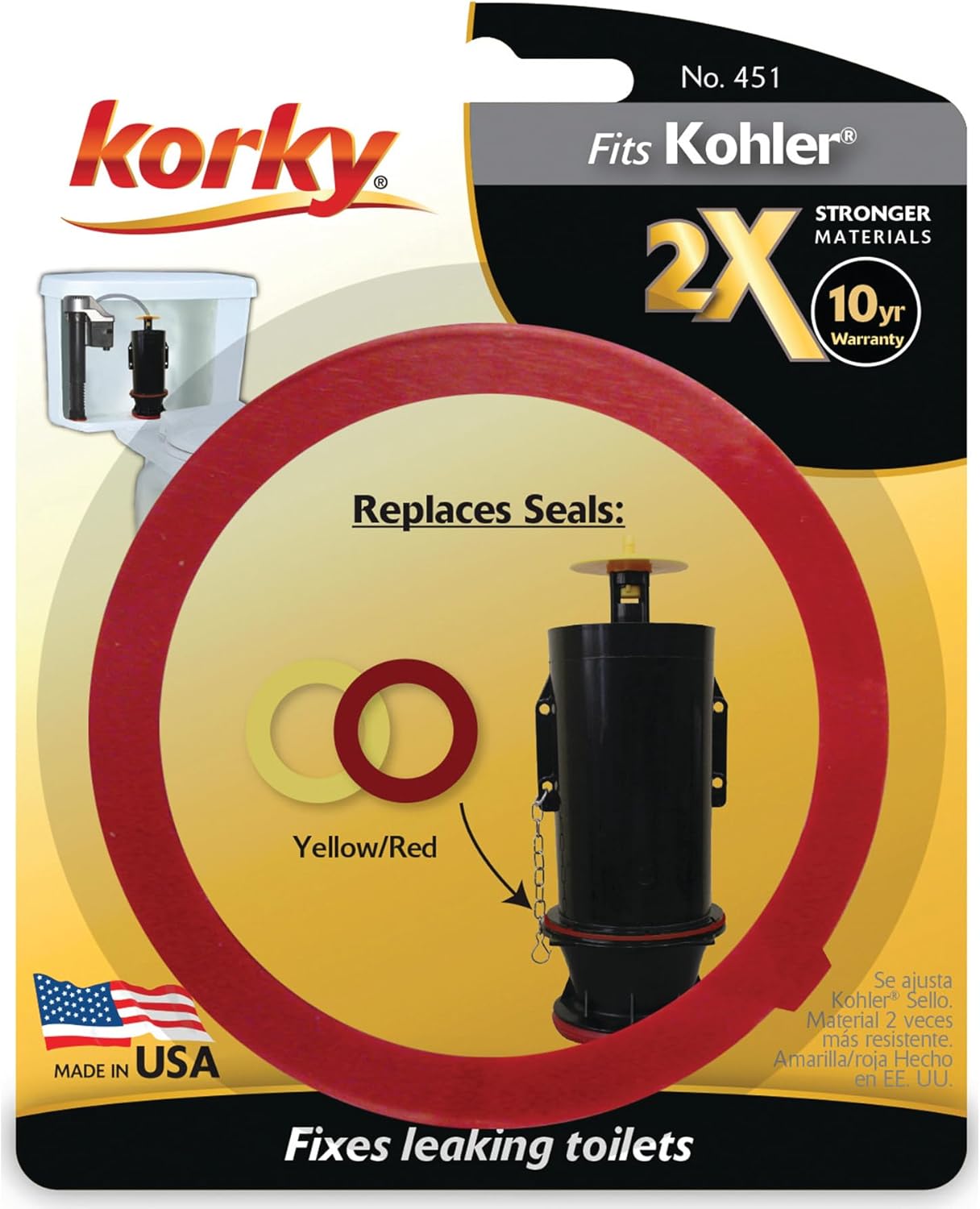 Korky 2X Long Life Toilet Flush Valve Seal Fits Kohler Fixes Leaking