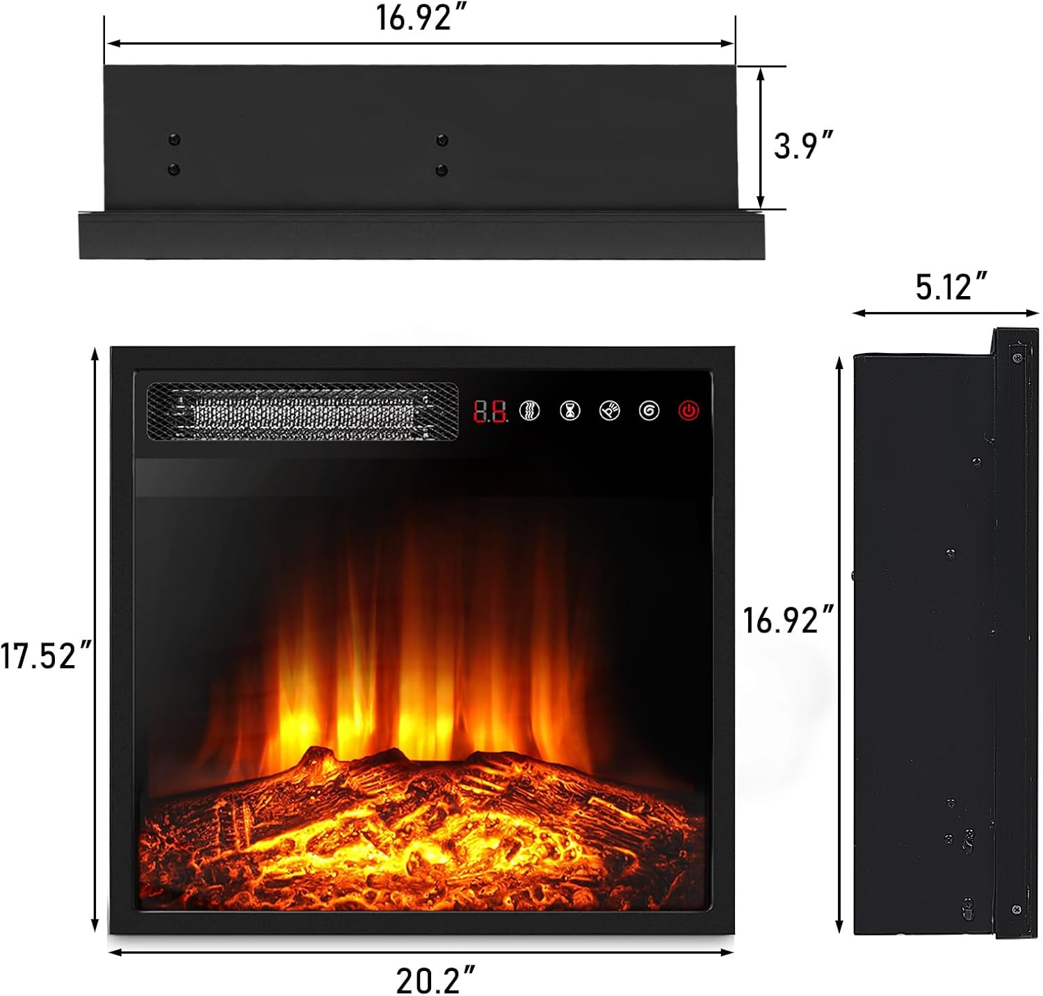 Dimensions of the BOSSIN 18 Inch Electric Fireplace Insert