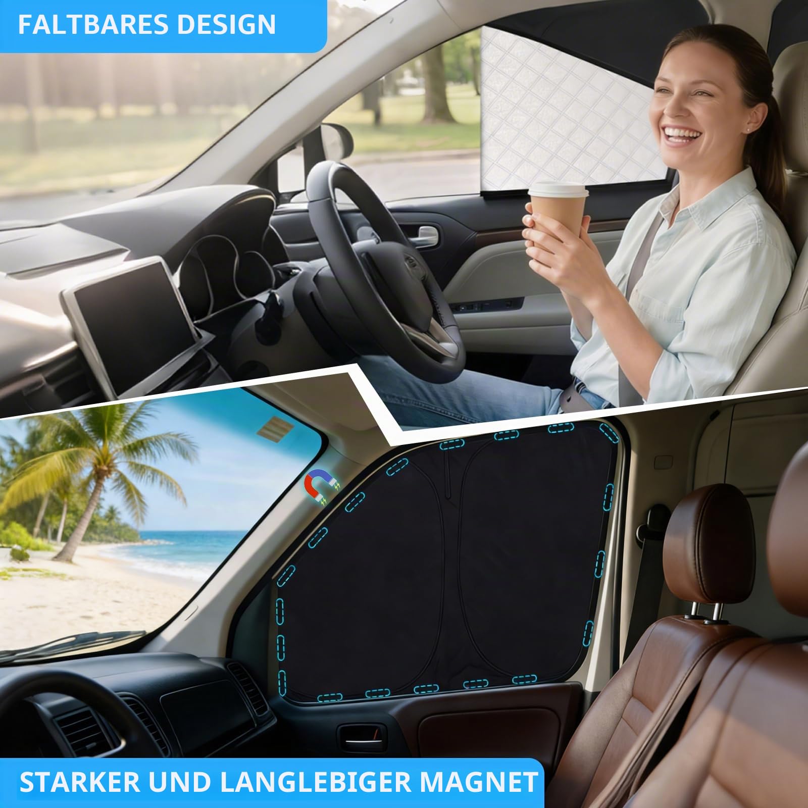 XCBYT Sonnenschutz Auto für VW T5 T6 Frontscheibe & Seitenscheibe - 3er | Perfekte Passform, 6-lagiger Stoff, Windschutzscheibe Verdunkelung, Schützt Privatsphäre, Innen Faltbare